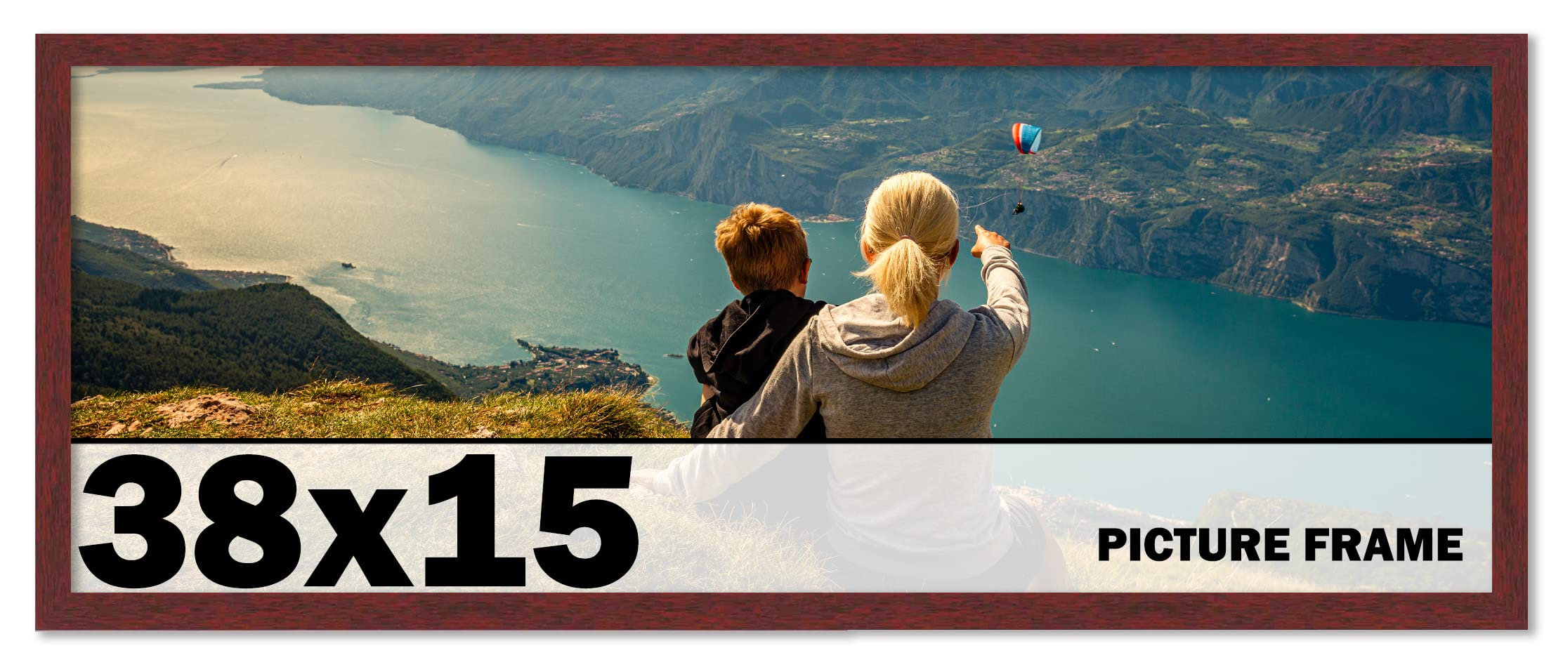 CountryArtHouse 38x15 Inch Solid Mahogany Wood Picture Frame with UV Acrylic Plexiglass - Acid Free Foam Backing & Hanging Hardware Included - Perfect for Wall Art, Family Photos, and Home Decor