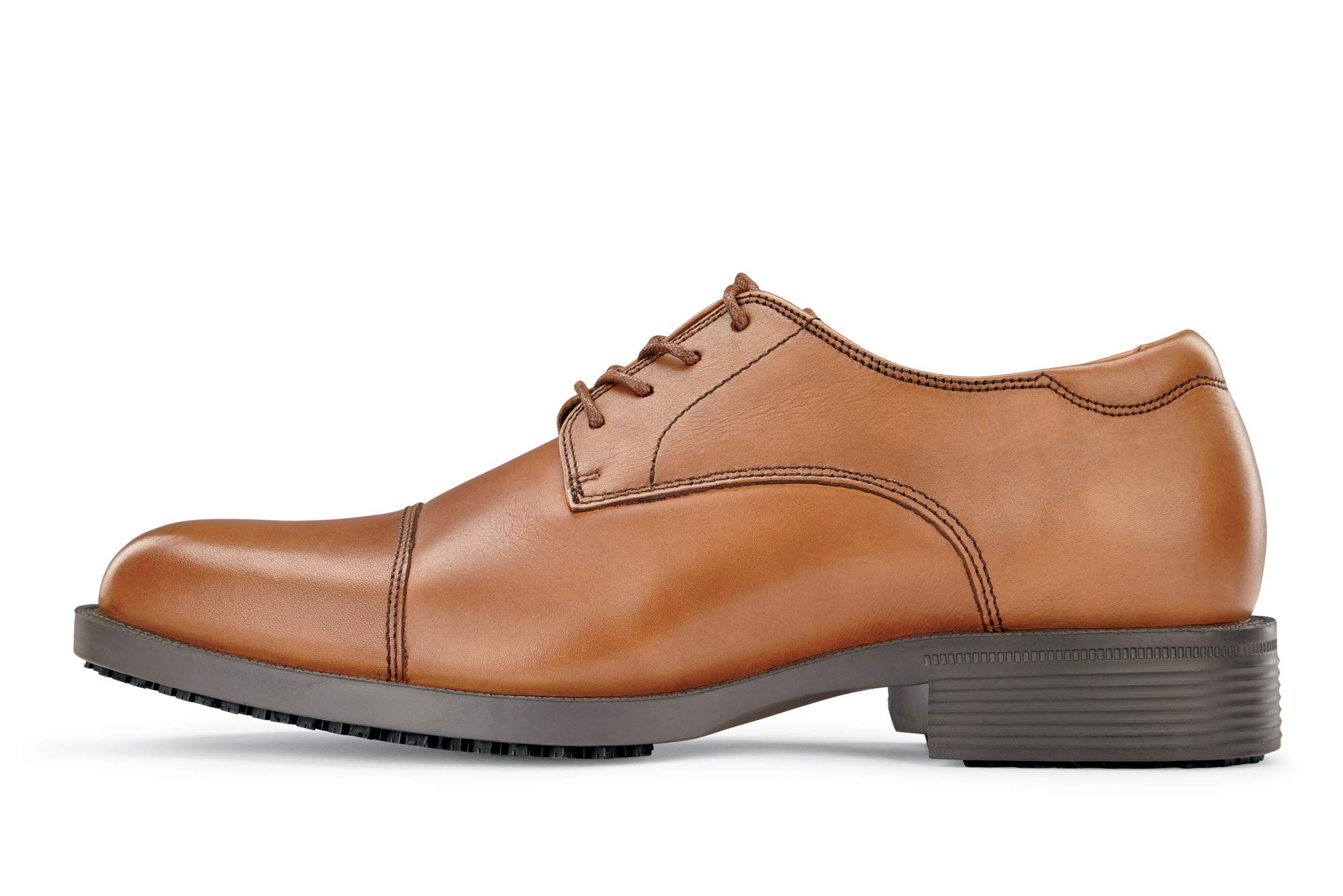 Slip Resistant Men's Soft Toe Uniform Dress Work Shoes - Waterproof Brown Leather Safety Shoes for Restaurant, Hospitality & Healthcare Workers - Size 11 US - Comfortable Non-Slip Professional Footwear