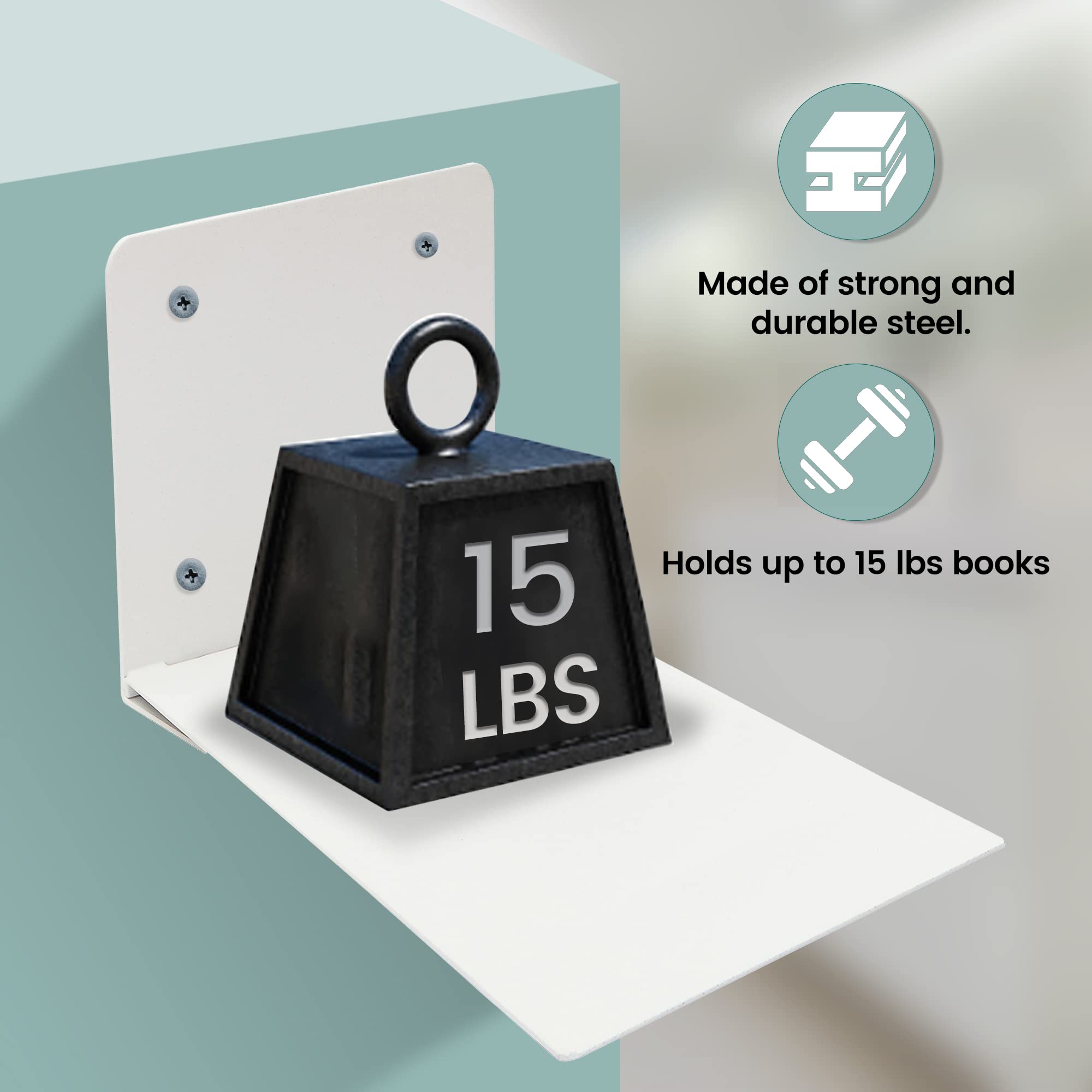 Floating Bookshelves Wall Mounted - Heavy Duty Steel, White 3-Pack - Perfect for Bedroom & Office Storage