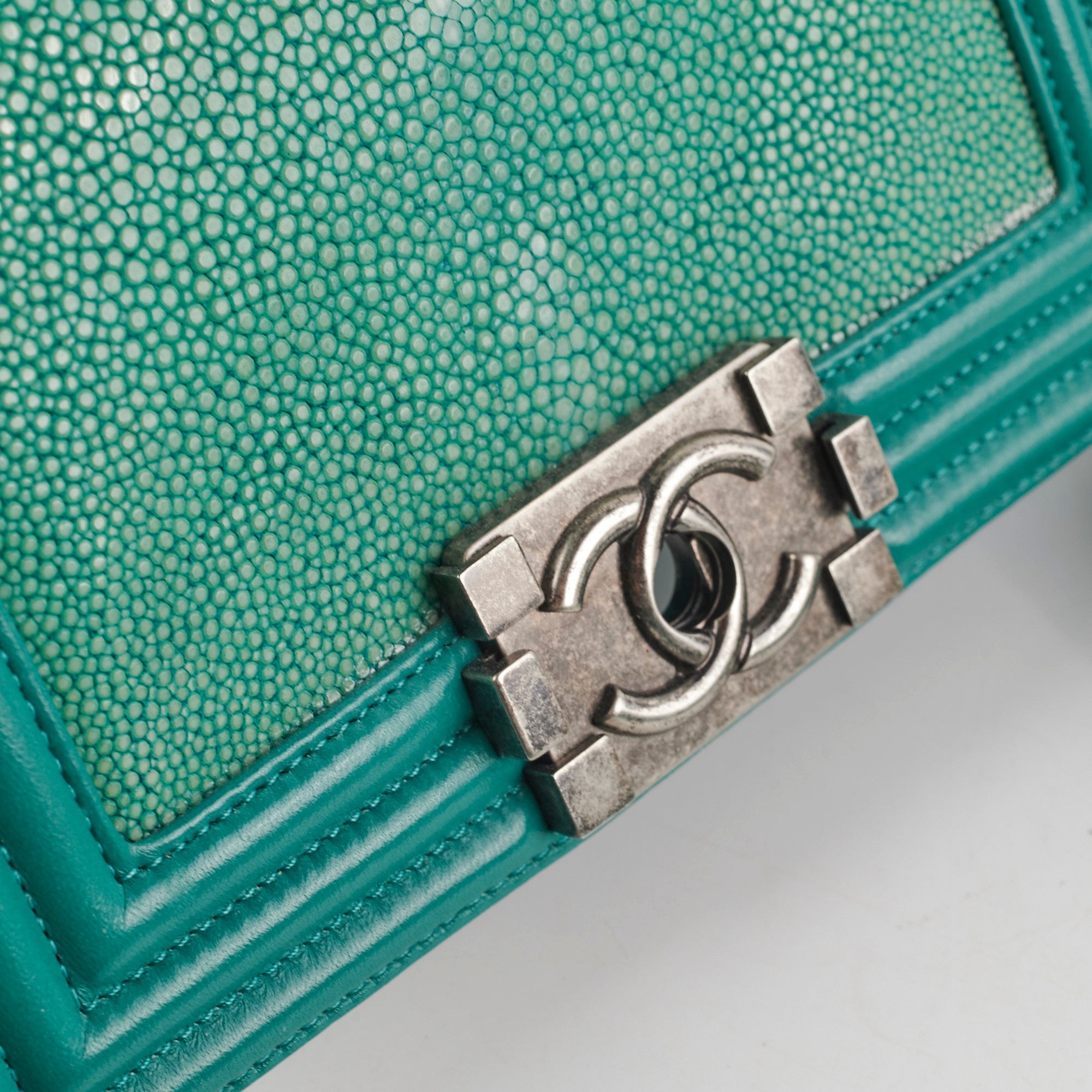 Chanel Small Turquoise Stingray Boy Bag - Luxury Crossbody Handbag for Women | Perfect for Evening Parties, Date Nights & Special Occasions