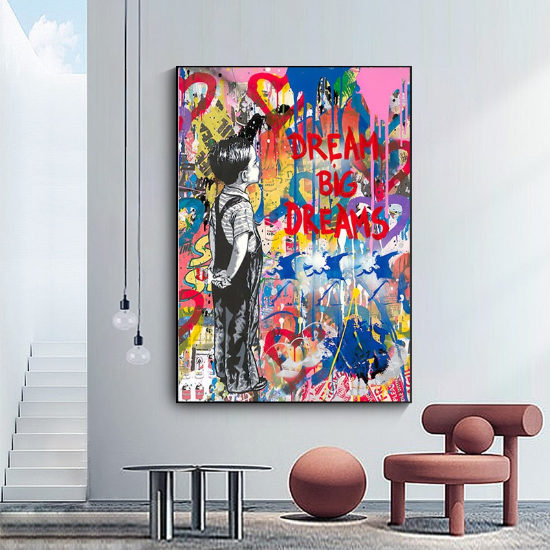 Banksy Dream Big Dreams Wall Art - Inspirational Canvas Print for Home & Office Decor | Perfect for Living Room, Bedroom & Workspace