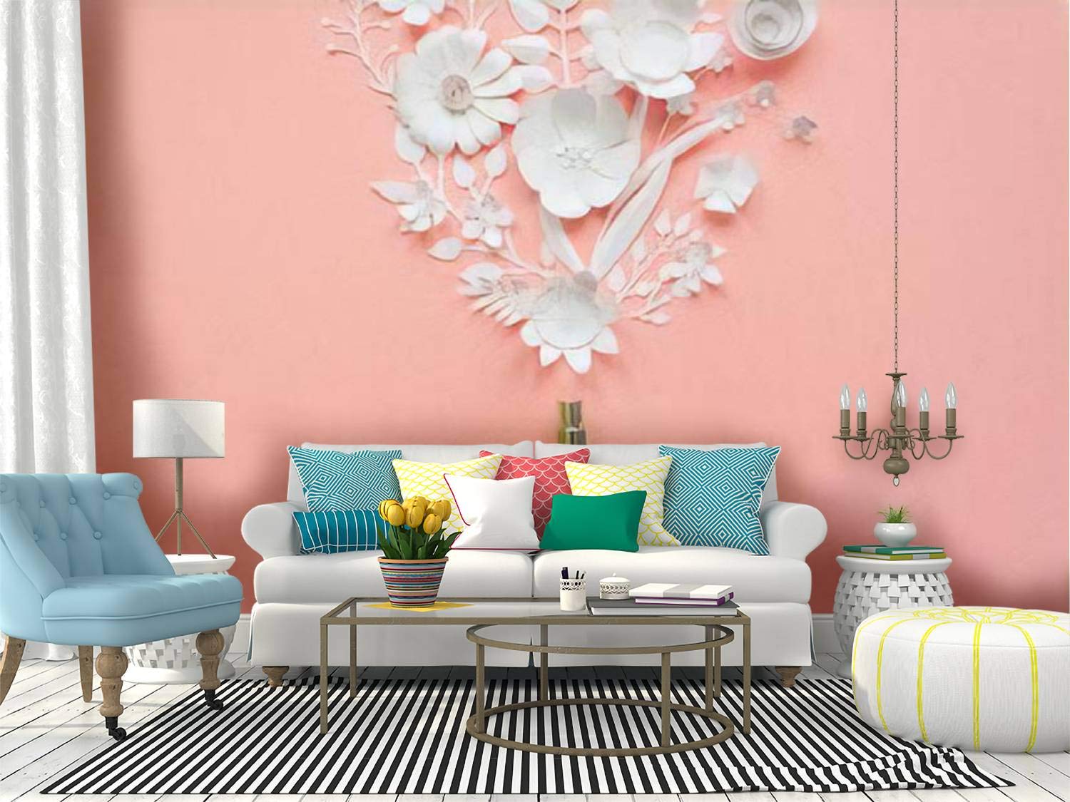 RECETHROWS Floral Peel and Stick Wallpaper - Self-Adhesive Removable Vinyl Wall Mural with Flower Arrangement Design, Fragrance Perfume Scented, Large Roll for Home Decor (Perfect for Bedroom, Living Room & Nursery Wall Covering)