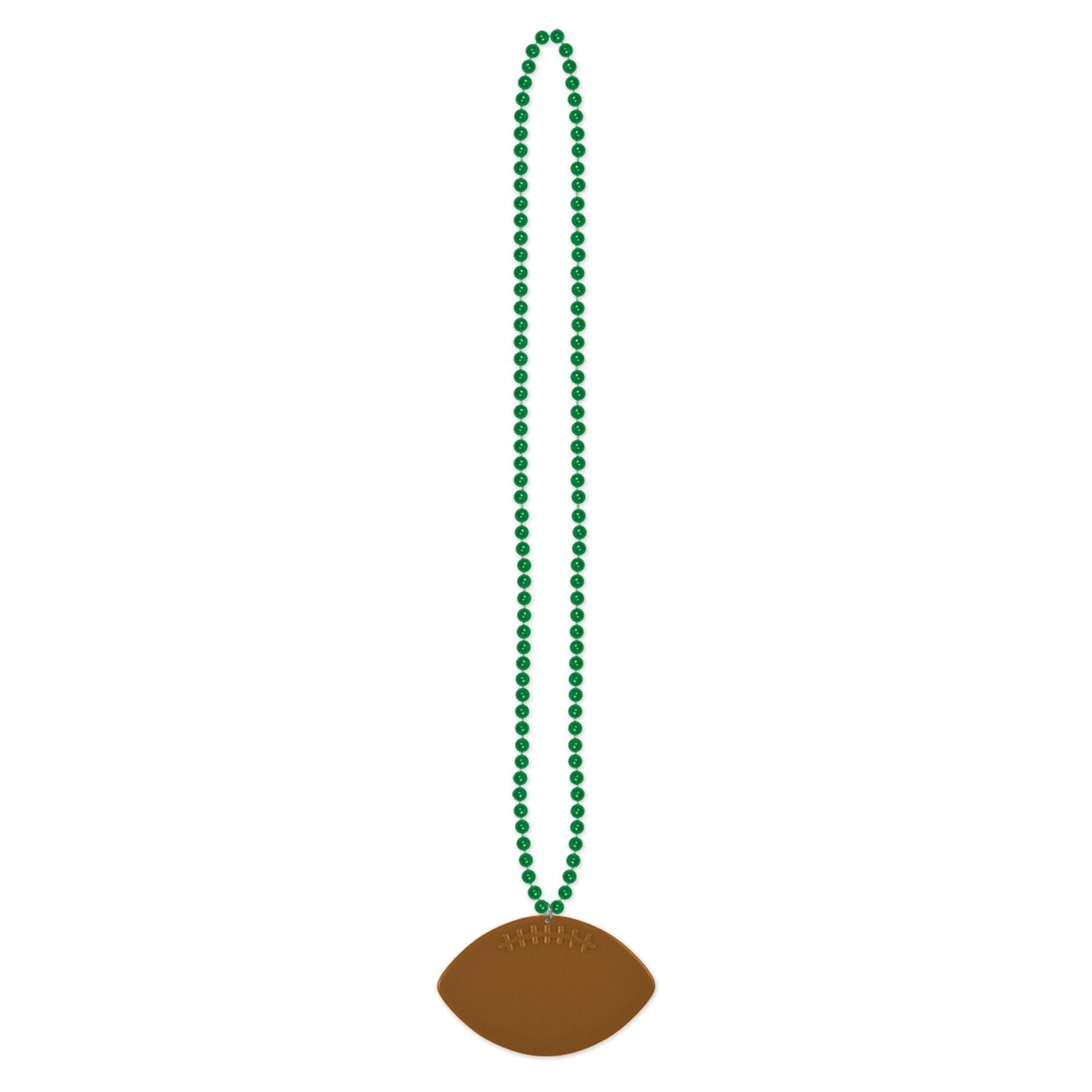12 Pack Green Mardi Gras Bead Necklaces with Football Medallion - Perfect for Football Tailgate Parties, St. Patrick's Day & Festive Celebrations