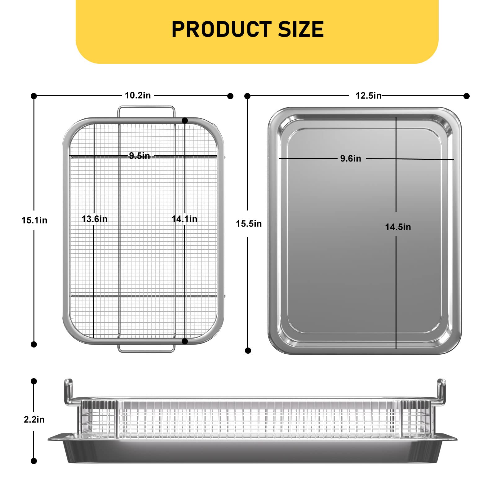 Stainless Steel Air Fryer Basket & Crisper Tray Set for Oven - 15.5