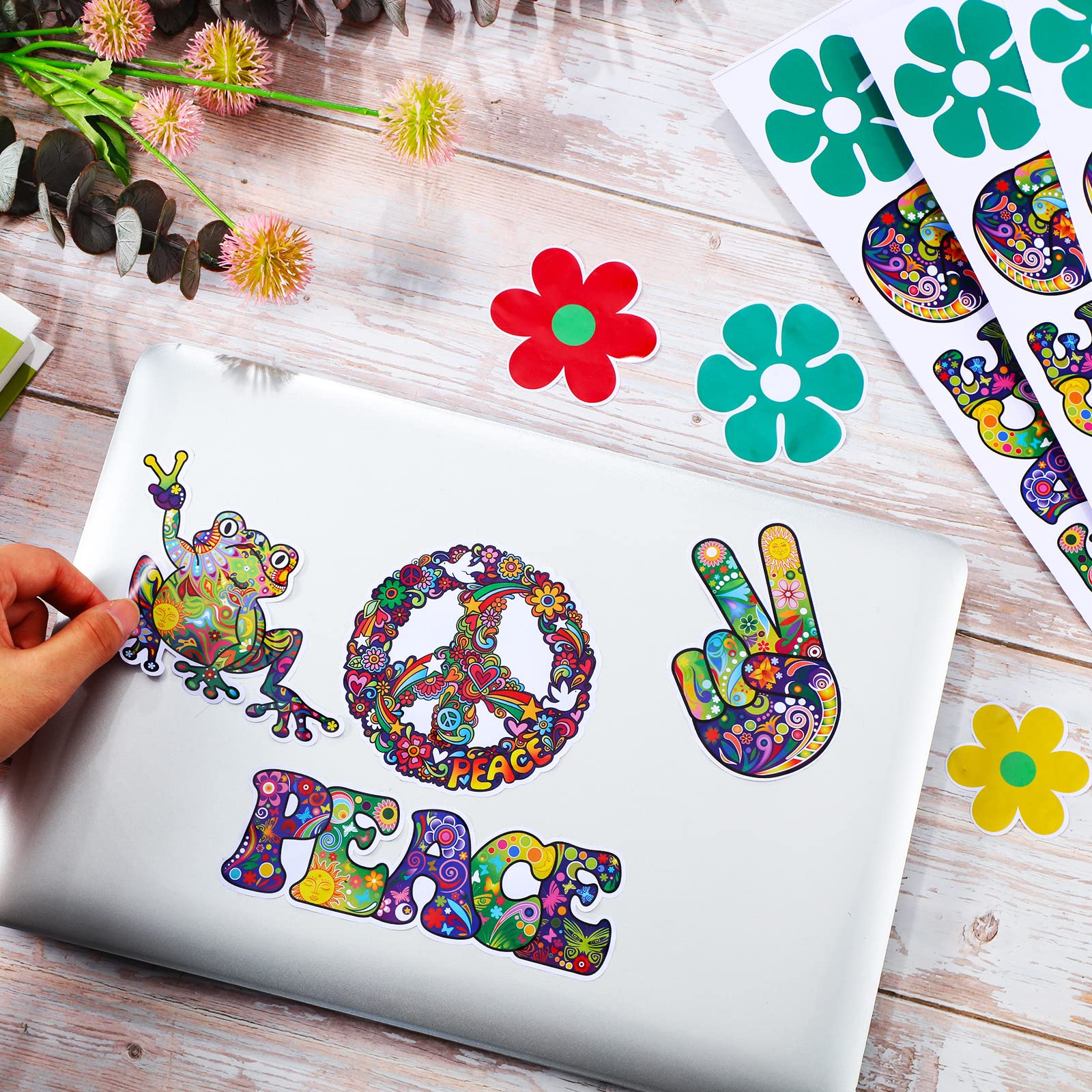 32-Piece Hippie Car Stickers - Peace & Love Flower Decals for Bumpers, Windows, Water Bottles, Laptops & Skateboards | Perfect for Boho Style, Music Festivals & Hippie Lovers