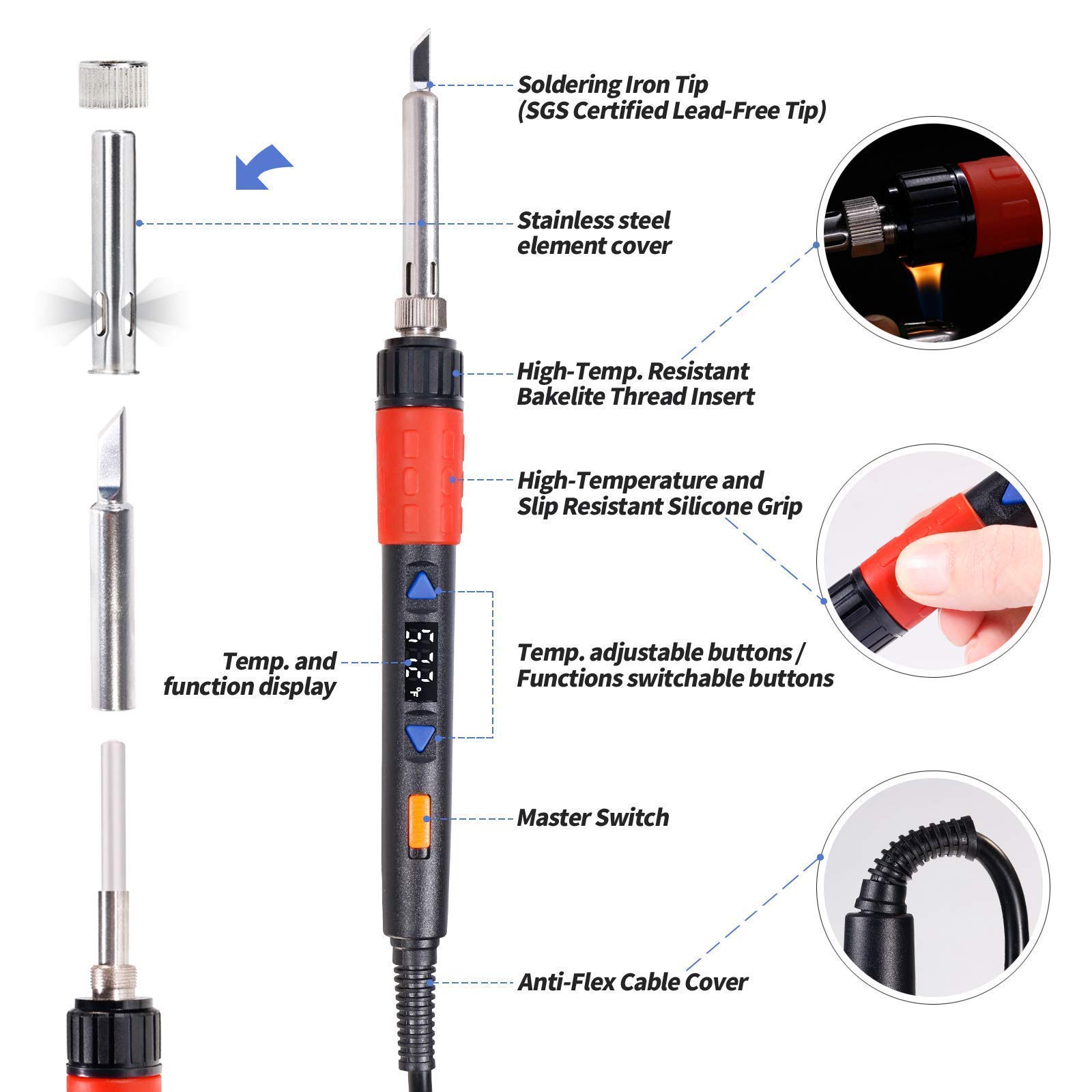 YIHUA 928D III 60W Adjustable Temperature Soldering Iron Kit with Premium X-4 Stand, 5 Tips, Solder Wire & Sponge - Perfect for Electronics Repair, DIY Projects & Home Improvement