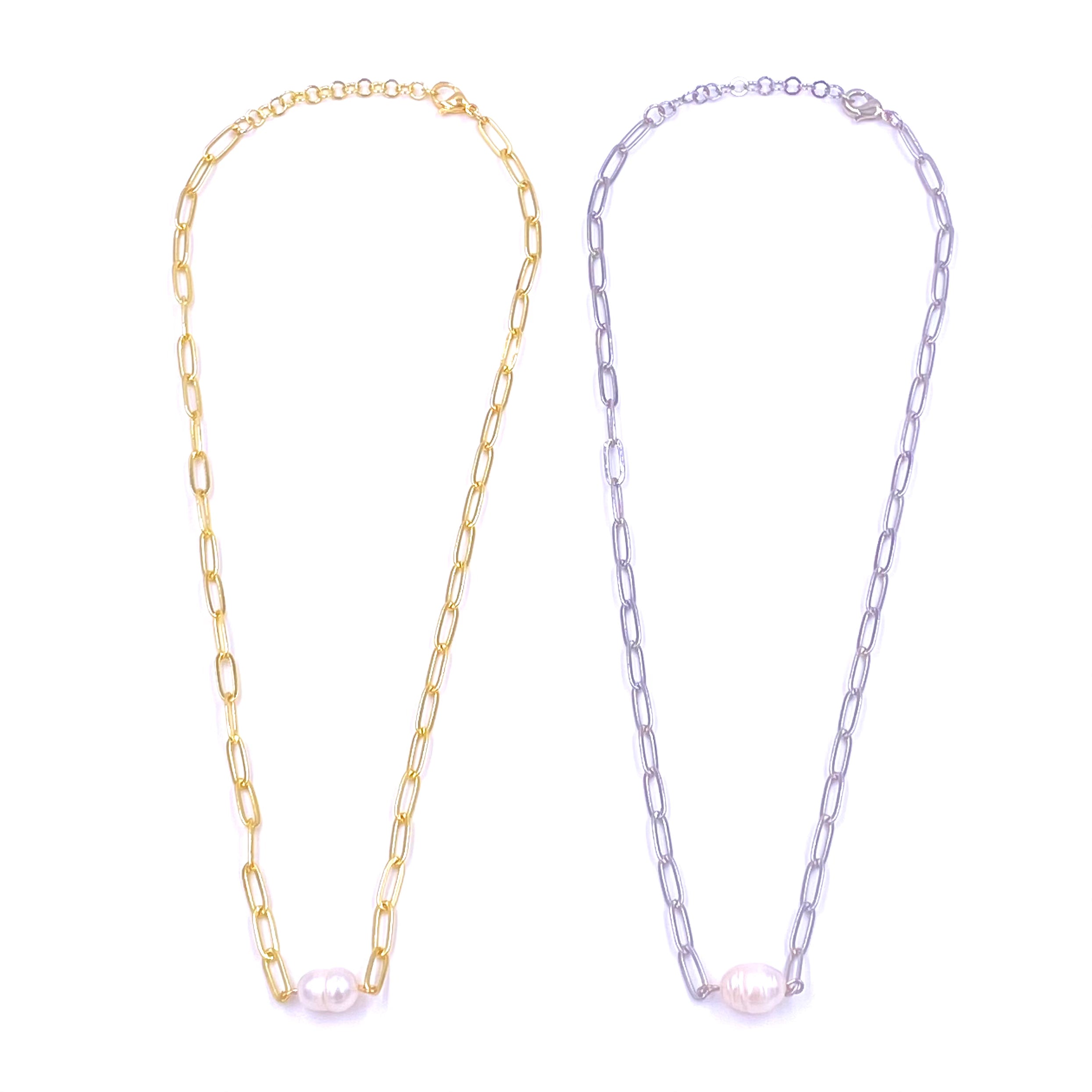 Ashley Gold Stainless Steel Single Pearl Design Link Chain Necklace - Elegant Jewelry for Women, Perfect for Parties, Weddings & Everyday Wear