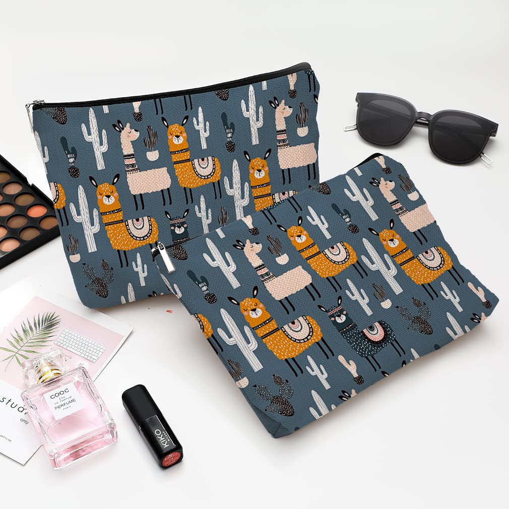 Waterproof Canvas Makeup Bag for Women - Cute Funny Cosmetic Pouch with Zipper, Travel Toiletry Organizer (Alpaca Design, Grey) - Perfect for Purse, Gym & Vacation Essentials