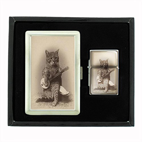 Vintage Cat Design Cigarette Case & Oil Lighter Gift Set - Perfect for Smoking Accessories, Collector's Items & Unique Gifts