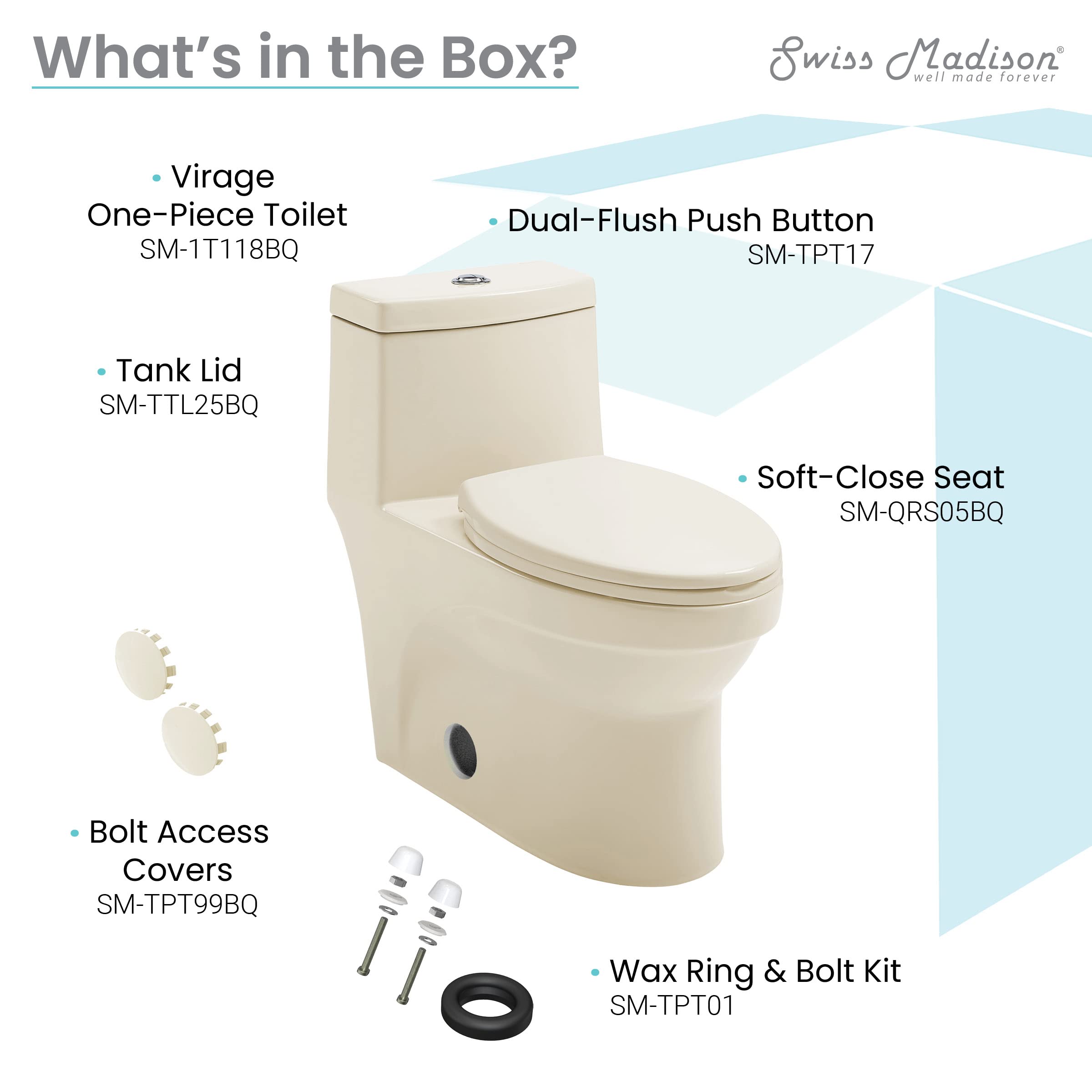 Swiss Madison SM-1T118 Virage One Piece Toilet - Modern Elongated ADA Compliant Dual Flush (0.8/1.28 GPF) Bathroom Toilet in Bisque - Perfect for Small Bathrooms, Powder Rooms & Water-Efficient Homes