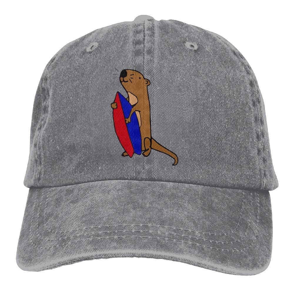 Stylish Women's Low Profile Denim Golf Cap with Surfboard & Sea Otter Design - Perfect for Golf, Polo, Surfing & Outdoor Sports Activities