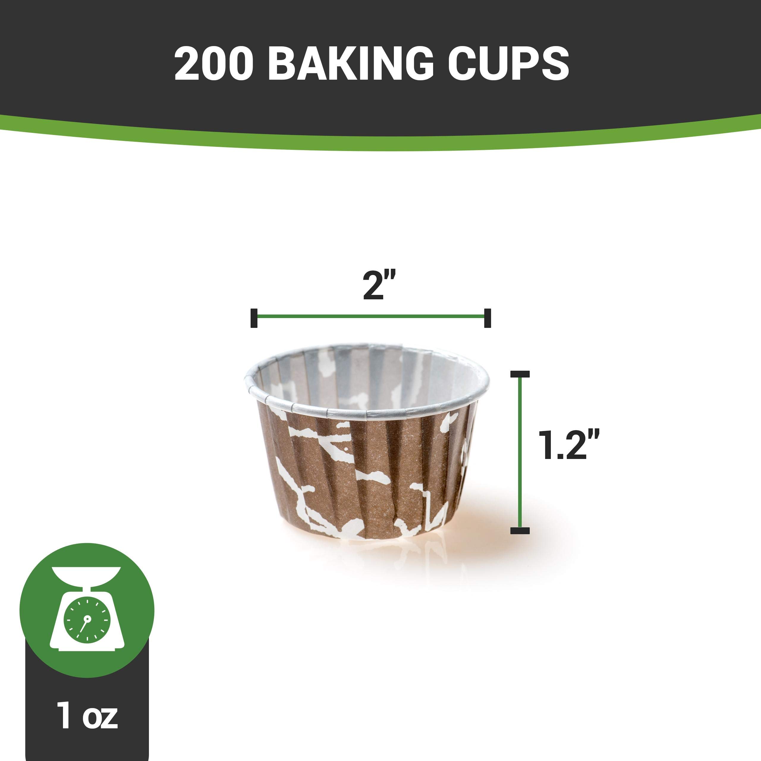 Restaurantware Panificio 1-Ounce Baking Cups - 200 Count Pleated Cupcake Liners | Oven-Safe & Freezer-Safe Brown & White Paper Muffin Wrappers | Disposable Newsprint Baking Cups for Weddings, Baby Showers & Birthday Parties | Perfect for Home Baking, Catering & Special Events