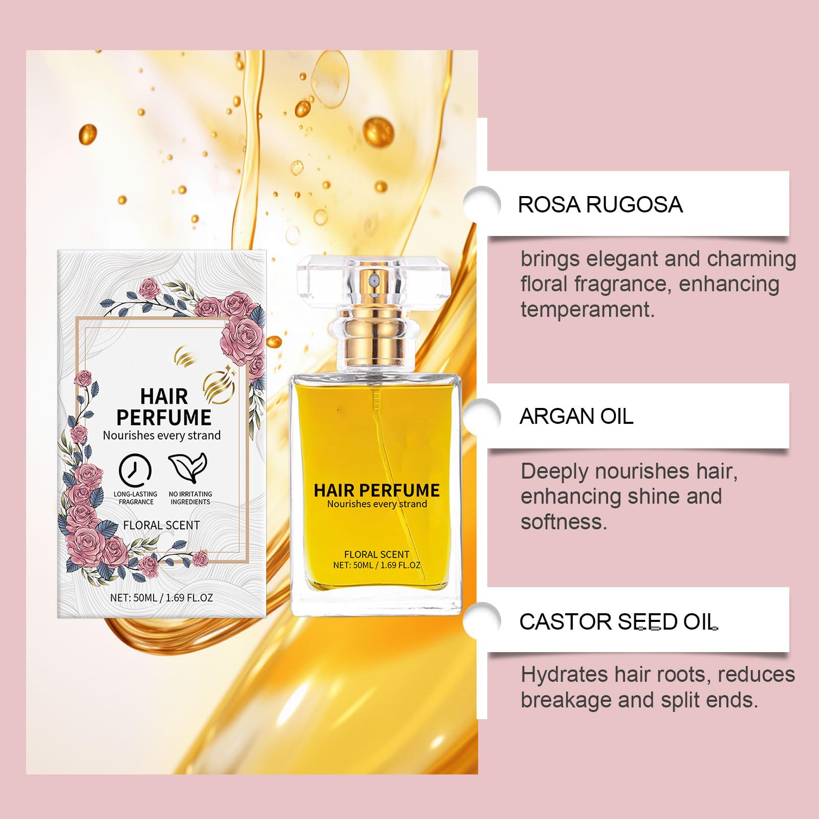 Natural Hair Perfume Oil for Women - Floral Scented Essential Oil for Dry Damaged Hair | Long Lasting Fragrance with Nourishing & Hydrating Benefits | Perfect for Daily Use, Special Occasions & Hair Care Routine