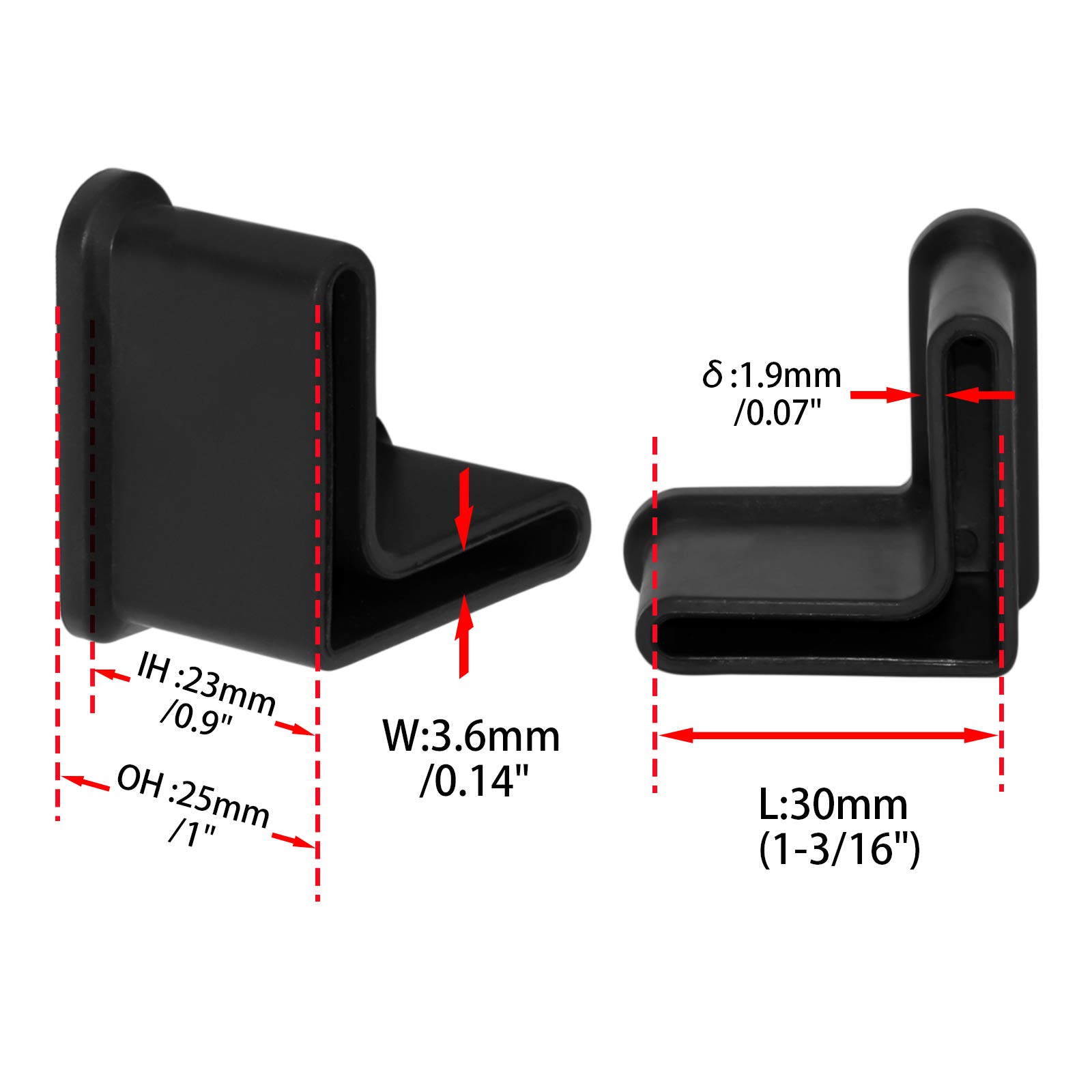 Flexible PVC L-Shaped Iron Shelving Leg Floor Protectors - Black Chair Leg End Caps (10PCS, 1-3/16
