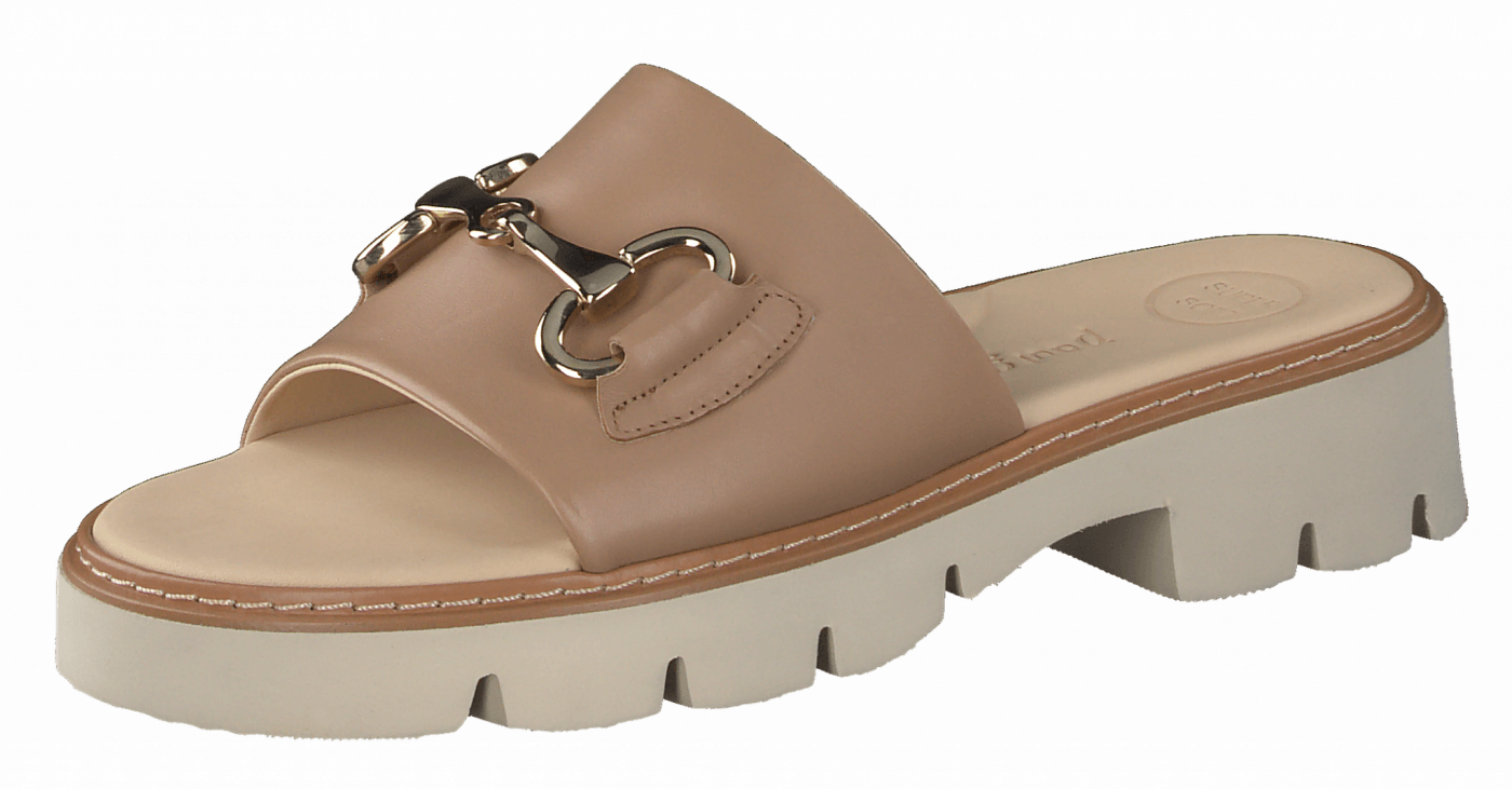 PAUL GREEN 6051 Women's Chunky Sole Camel Leather Sliders - Comfortable Slide-On Mules for Casual Wear, Beach, and Summer Outfits