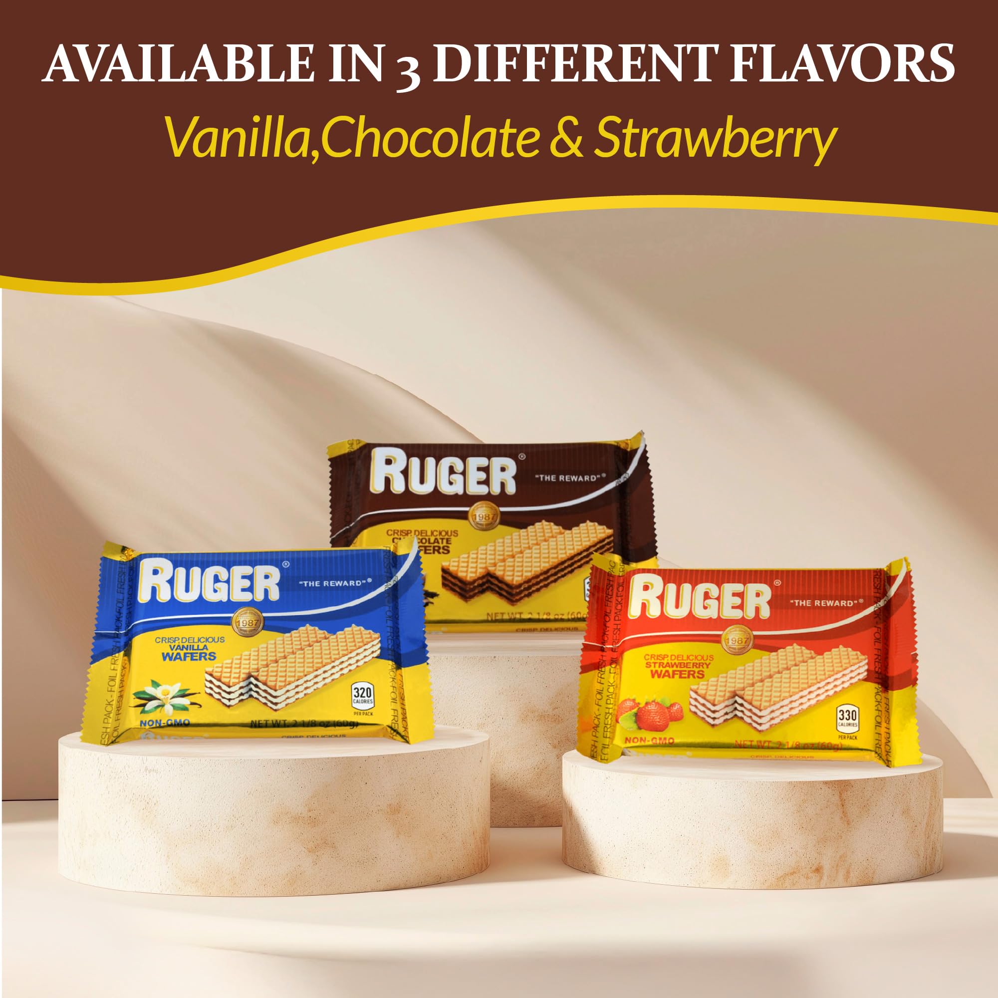 Ruger Austrian Chocolate Wafers - 12 Pack (2.125 oz Each) | Crispy Creamy Chocolate Snacks with Natural Ingredients | Long Shelf Life | Perfect for Office Snacks, Dessert Toppings & Gift Baskets