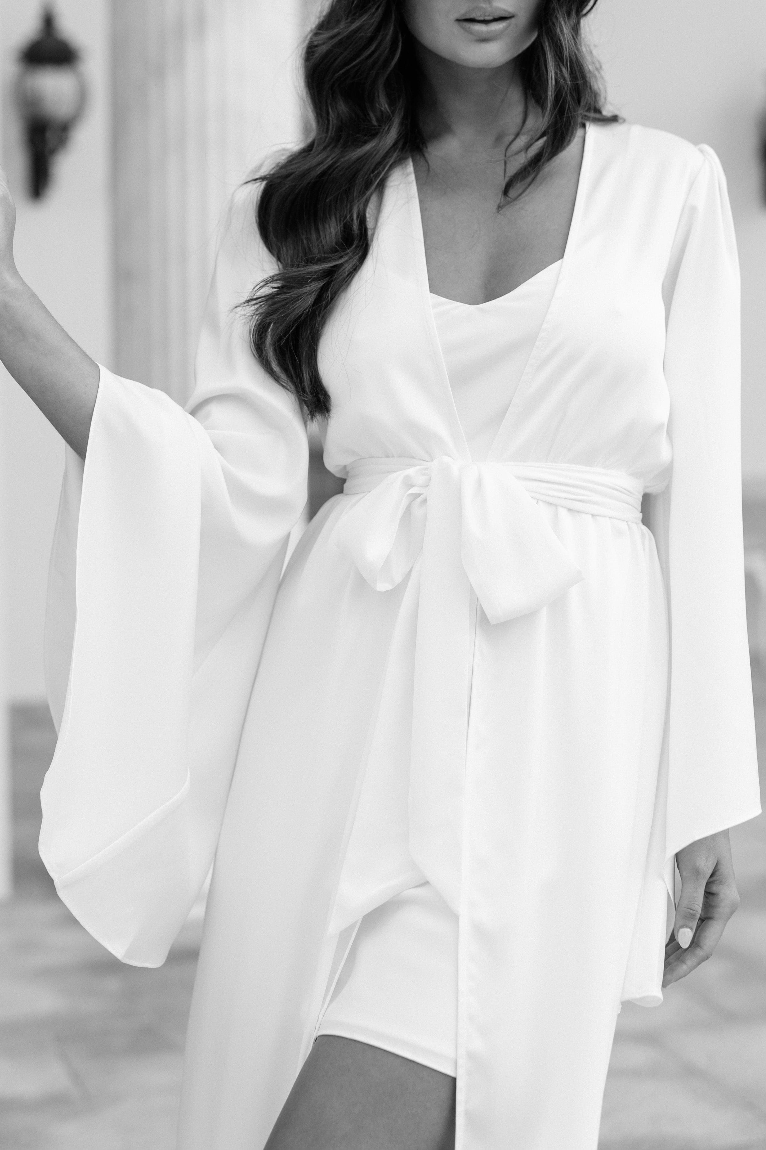 Ella Satin Flutter Sleeve Maxi Bridal Robe with Slip - Elegant Wedding Gown for Bridal Party, Bridesmaids & Photoshoots - Perfect for Getting Ready, Ceremony & Honeymoon