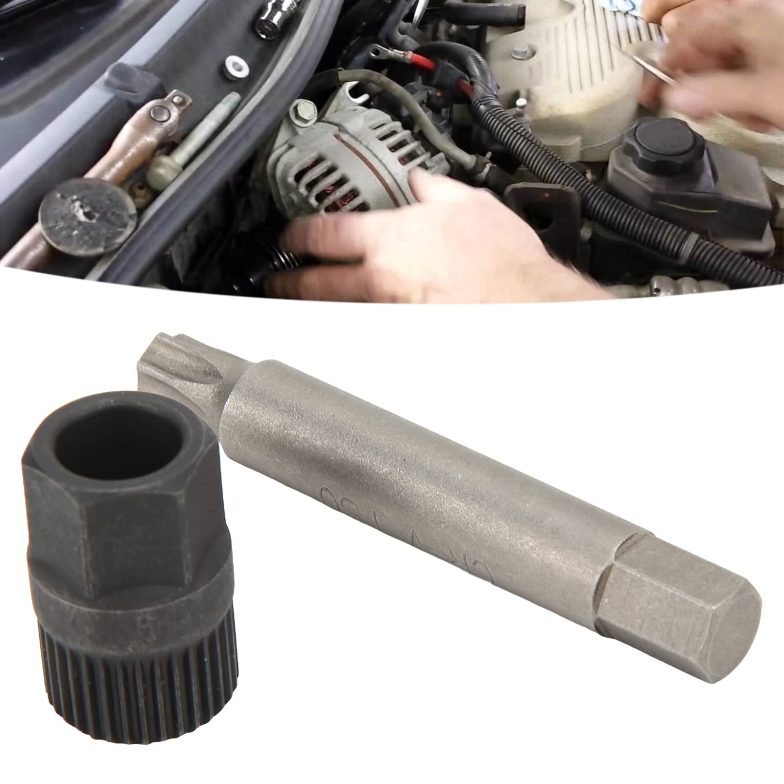 30mm Spline 33 Teeth Alternator Pulley Puller Kit with 75mm Impact Proof Sleeve Removal Tool - Durable Car Repair Tool for Alternator Replacement & Maintenance | Perfect for DIY Mechanics & Professional Auto Shops