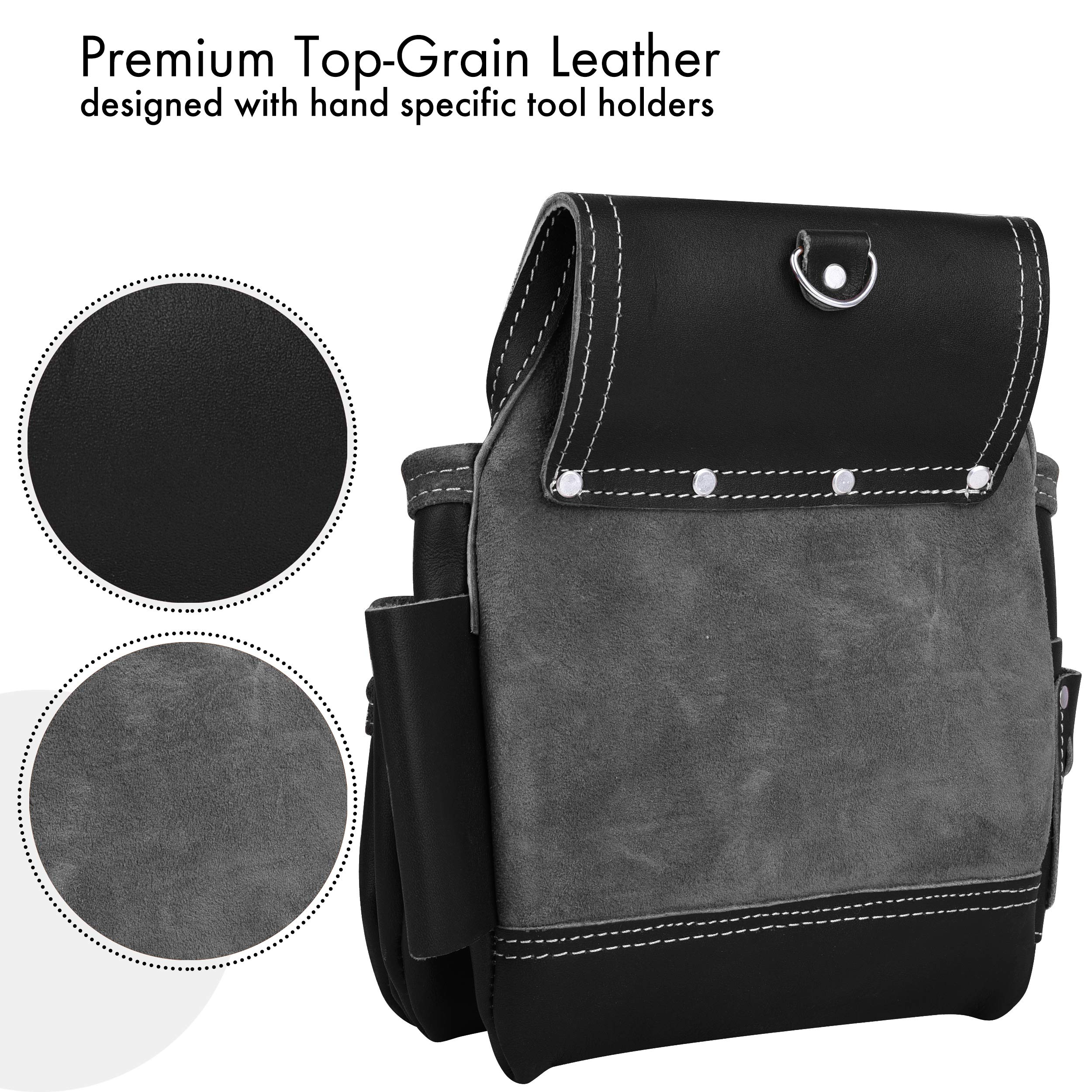 FUERI Heavy Duty Leather Tool Belt Bag for Men & Women - 17 Pocket Carpenter Electrician Construction Pouch Organizer with Belt Holder - Perfect for DIY Projects, Home Repairs & Professional Work