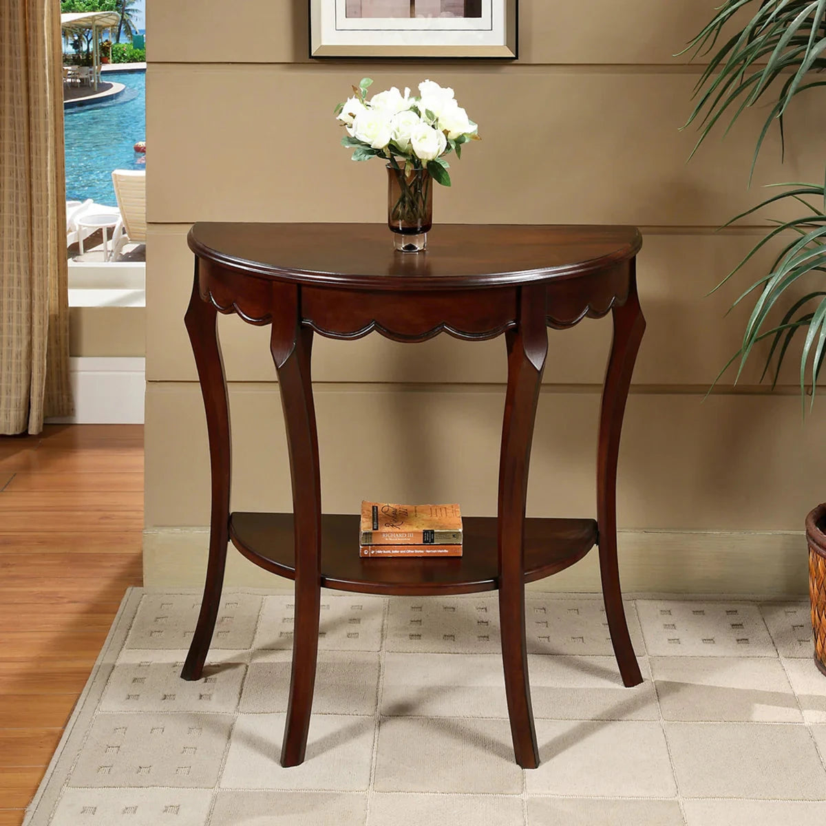 Half Moon Console Table - Cherry Finish Wooden Entryway Table by All Things Cedar - Perfect for Hallway, Foyer & Living Room Decor