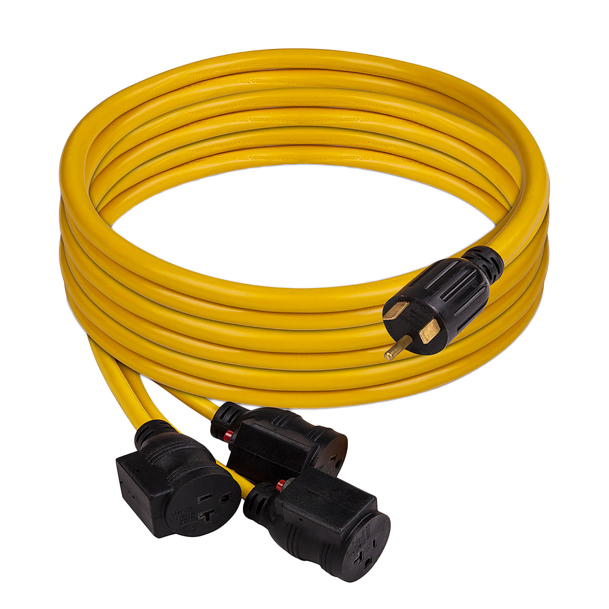 25' Heavy Duty TT-30P to (3) 5-20R Portable Generator Power Cord with Storage Strap - Perfect for RV, Camping, Emergency Backup Power & Outdoor Events