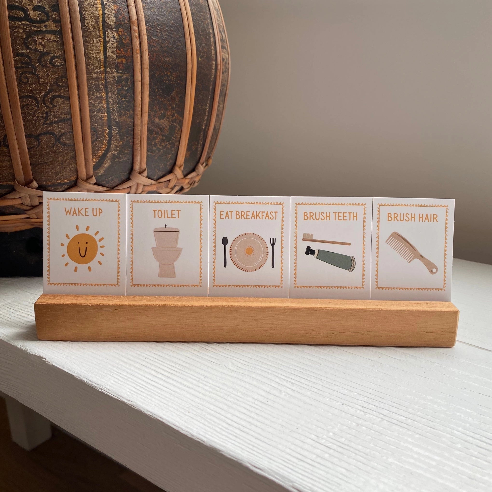 72 Pack Creative Sprout Daily Routine Cards with Wooden Stand - Visual Schedule for Kids, Montessori Learning, Classroom & Home Organization