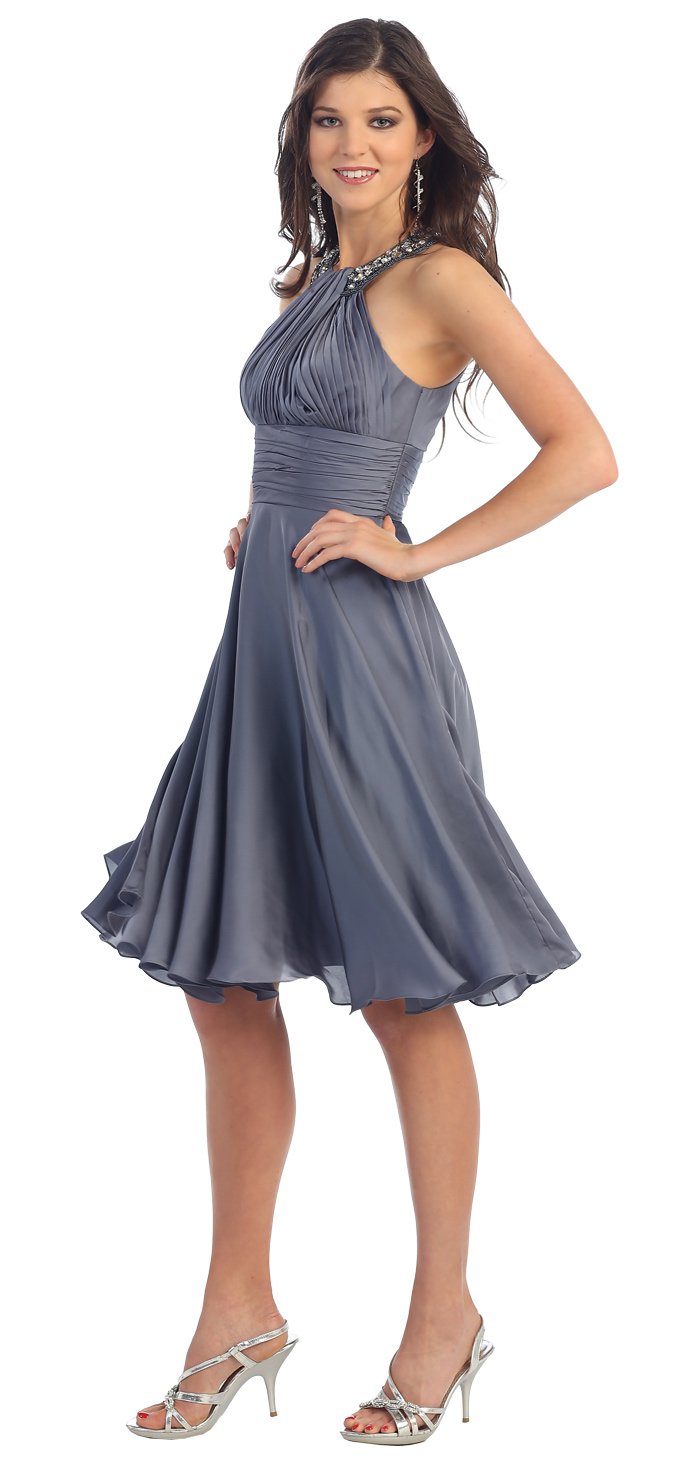 Elegant Prom Halter Short Dress for Women - Style #959, Size 10 in Charcoal | Perfect for Homecoming, Cocktail Parties & Special Occasions