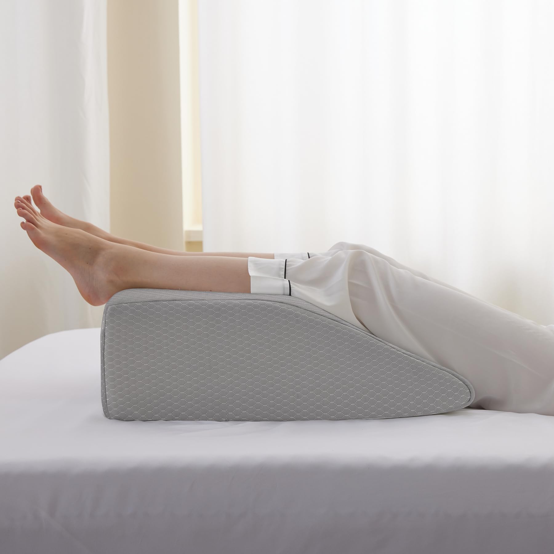 Leg Elevation Pillow for Sleeping - Cooling Gel Memory Foam Wedge Pillow for Legs, Post-Surgery Recovery, Circulation & Swelling Relief - Removable Washable Cover (8 Inch, Grey) - Perfect for Bed Rest, Pregnancy Support & Pain Management