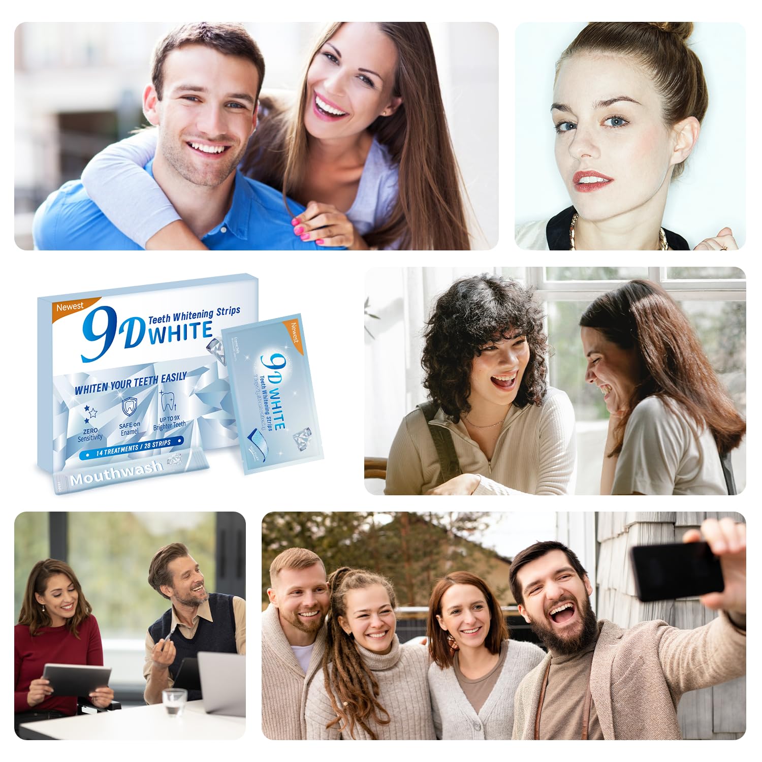 Somall 9D Professional Teeth Whitening Strips (28 Count) - Enamel Safe, Anti-Sensitive Whitening Treatment with Bonus Mouthwash (14 Uses) - Brighten Smile for Weddings, Job Interviews & Special Occasions