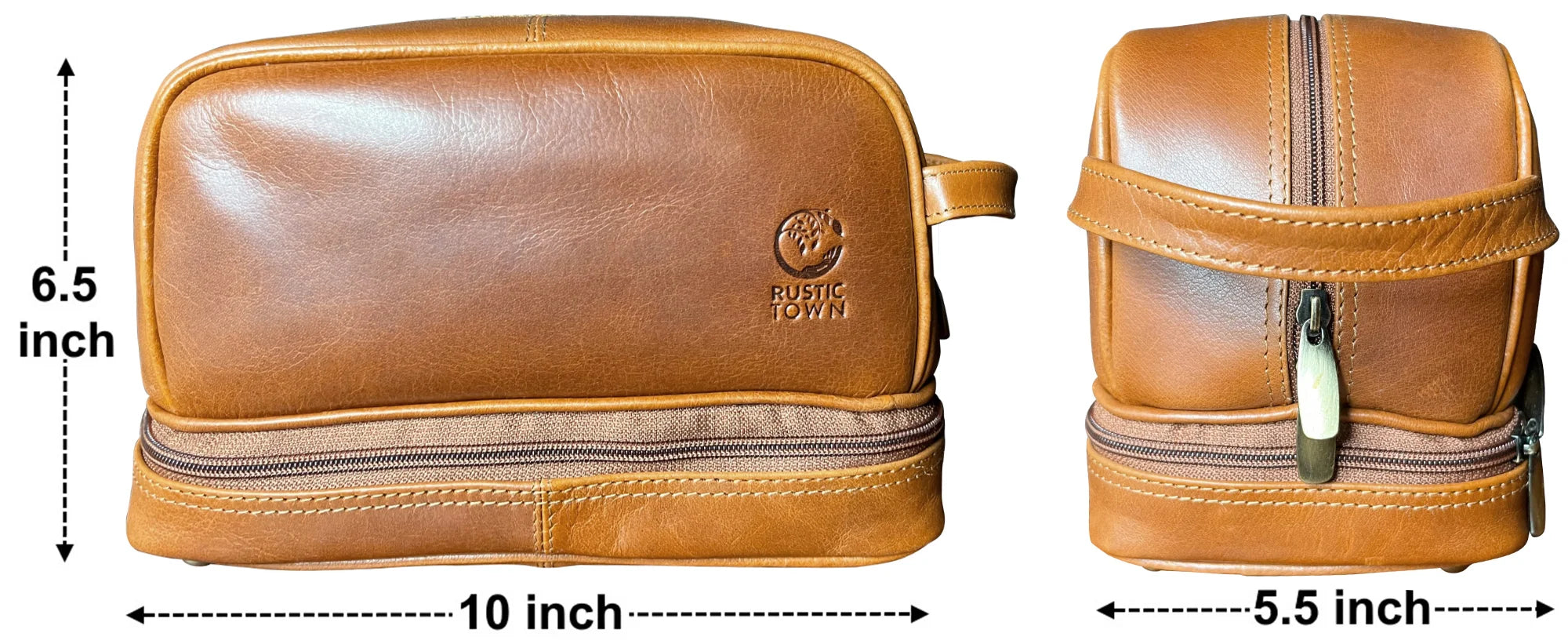 Premium Leather Travel Makeup Bag for Women - Waterproof Cosmetic Organizer Toiletry Pouch (Cognac Brown) - Perfect for Vacation, Business Trips & Gym Essentials