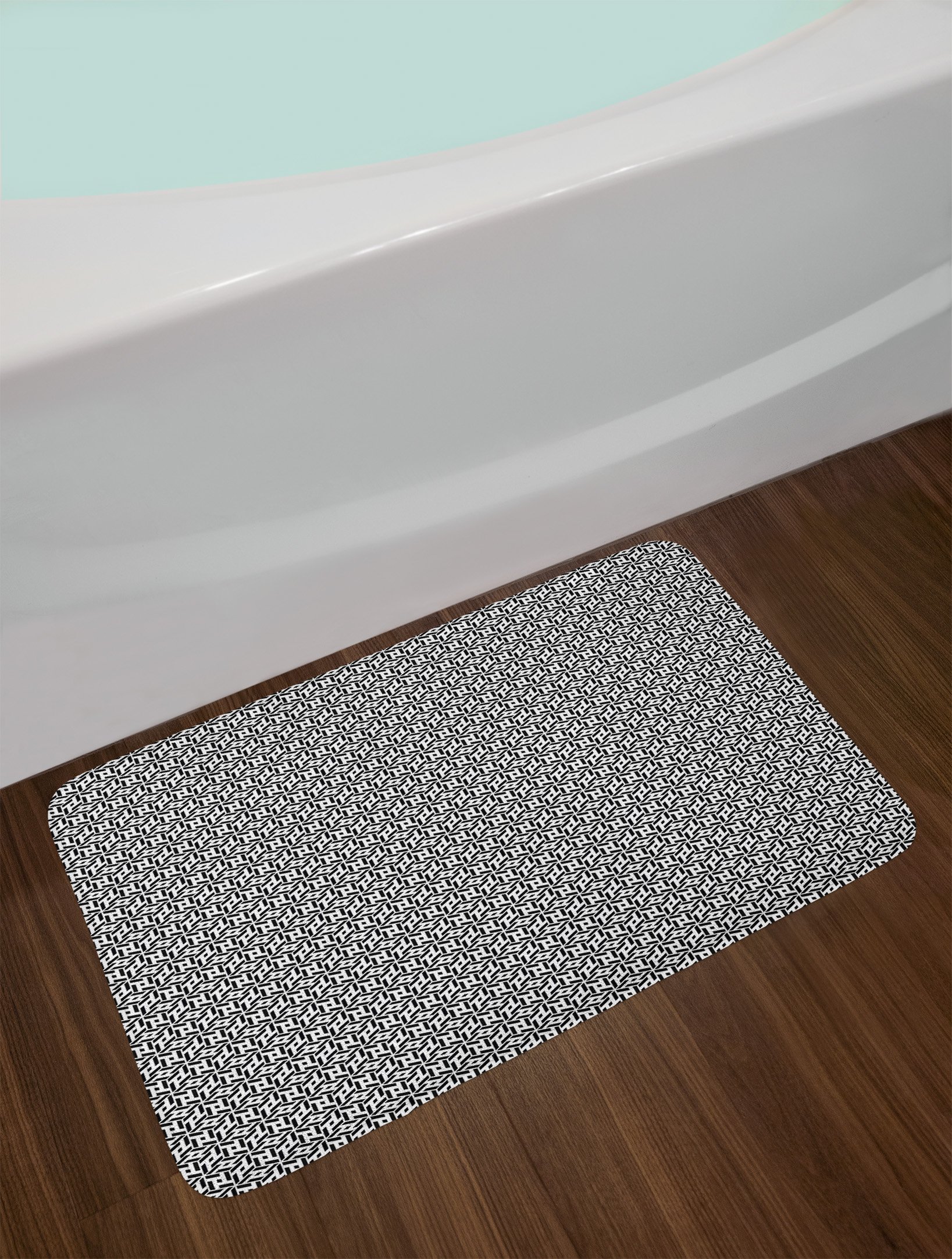 Ambesonne Black and White Abstract Cubical Bath Mat - Non-Slip Plush Bathroom Rug, 30.2