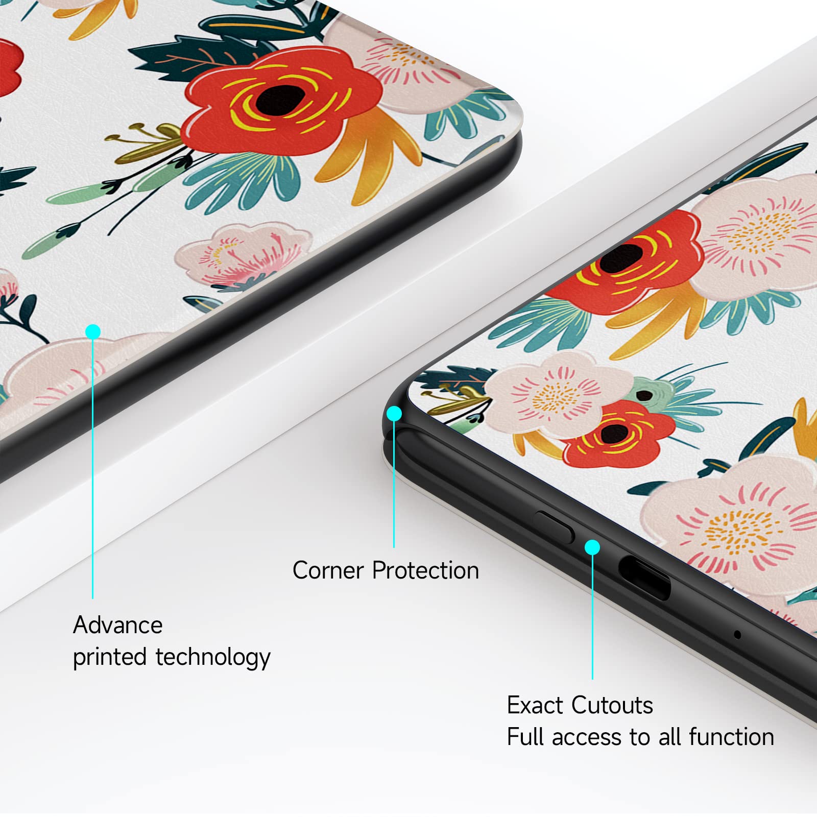Ayotu Slim PU Leather Case for All-New Kindle 2024/2022 (11th Gen) - Auto Wake/Sleep Cover Compatible with Basic Kindle 2024/2022 (RS23CV/C2V2L3) - Floral Design - Perfect for Reading, Travel & Daily Protection
