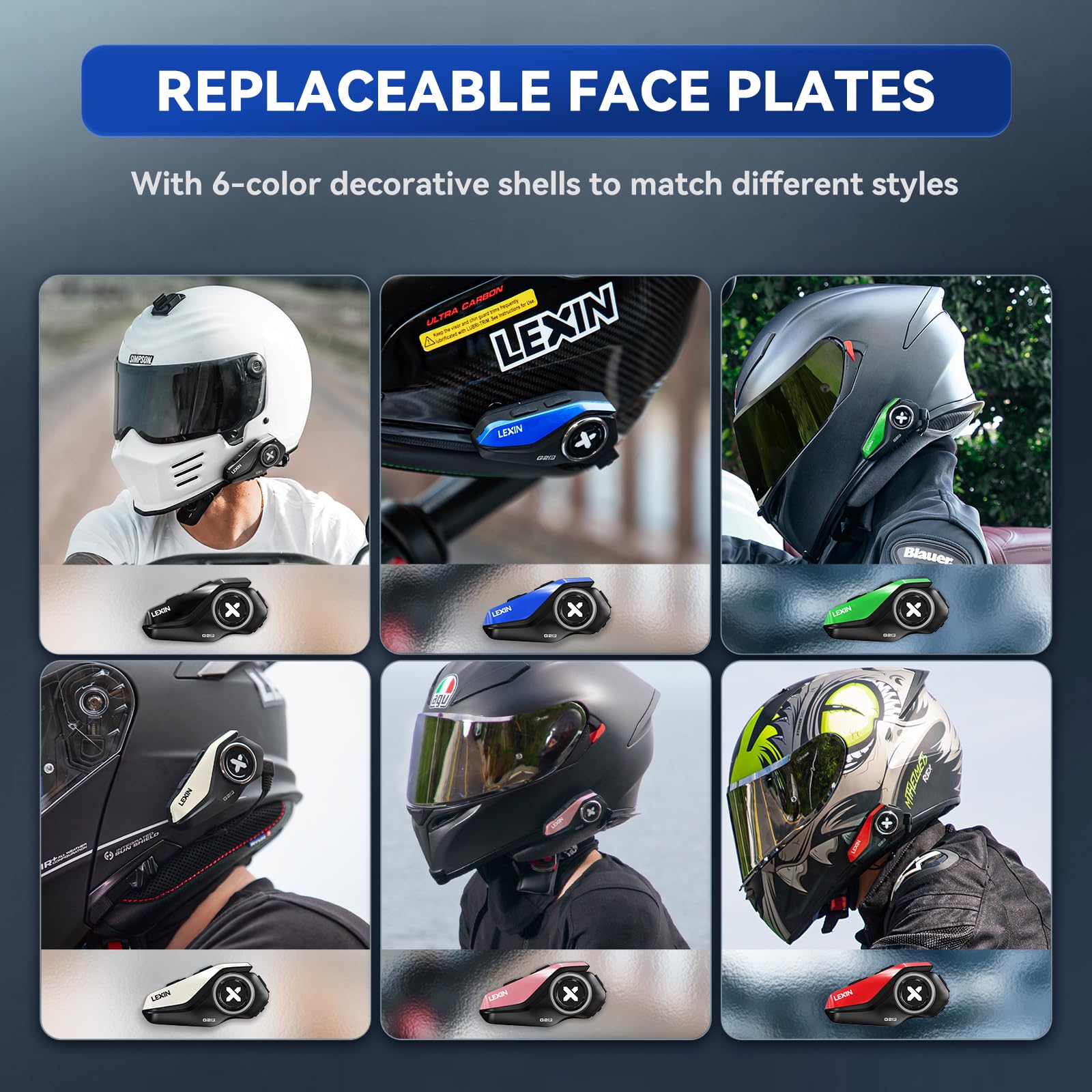 LEXIN G2P Motorcycle Bluetooth Helmet Headset - 6-Way Group Intercom, FM Radio, Universal Pairing, Private Talk & Noise Cancellation - Compatible with Snowmobile, ATV & Motorcycles (1 Pack) - Perfect for Group Rides, Adventure Tours & Off-Roading