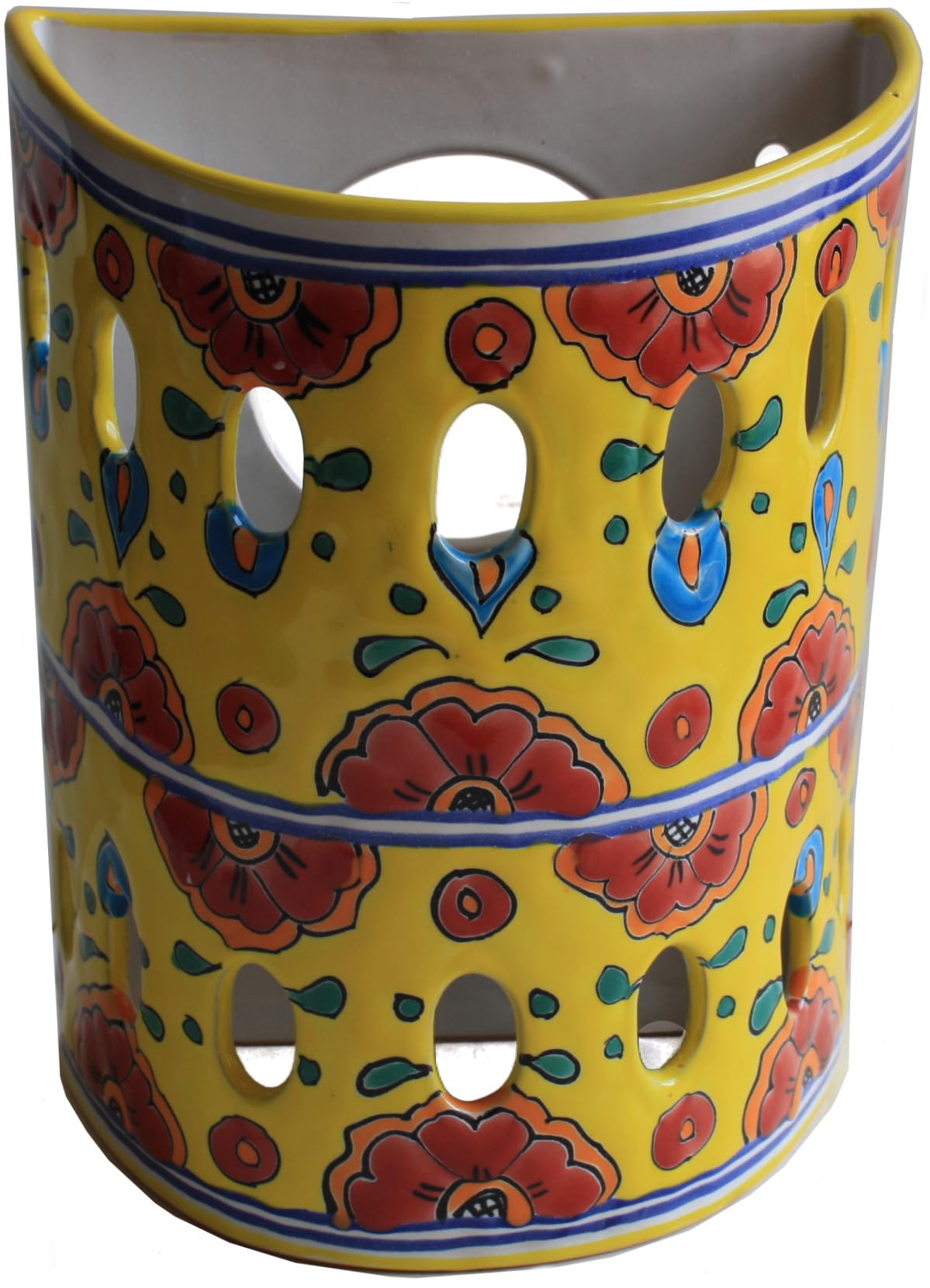 Hand-Painted Canary Talavera Ceramic Wall Sconce - Mexican Folk Art Light Fixture for Bathroom, Bedroom & Outdoor Decor