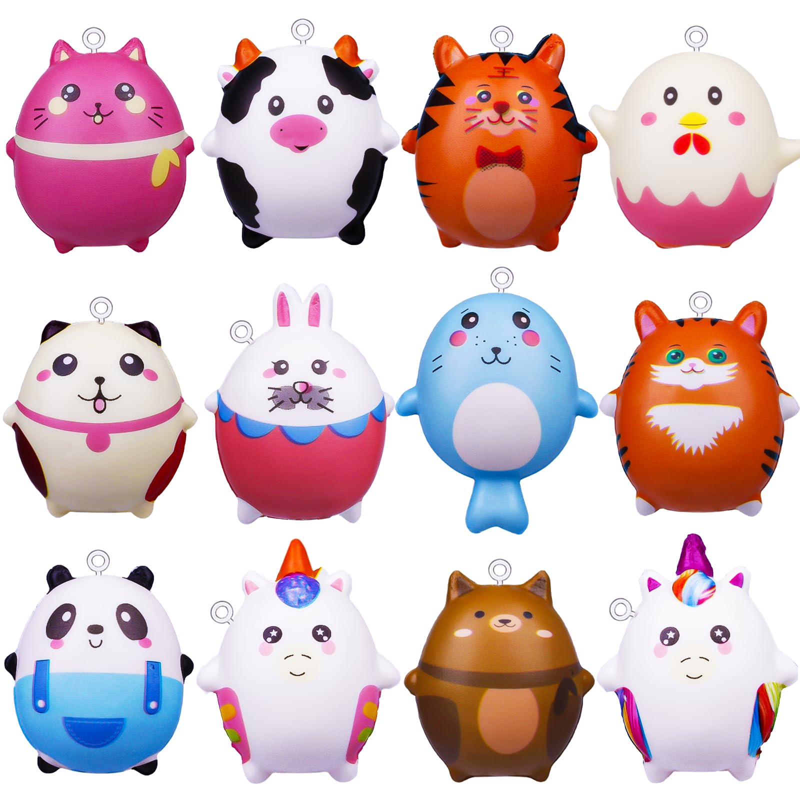 12 Pack Kawaii Squishy Toys - Cute Animals Stress Relief for Party Favors & Classroom Prizes
