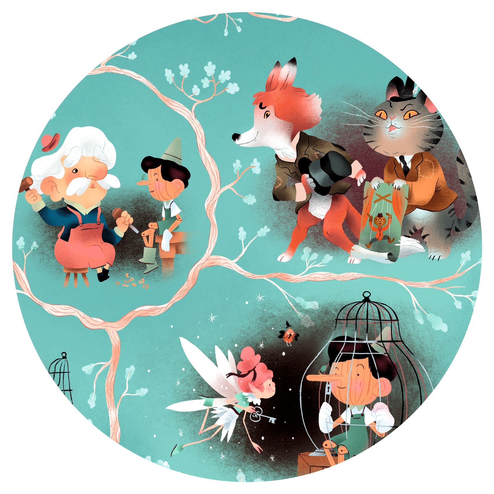 Djeco Pinocchio 54-Piece Story Puzzle for Kids - Wooden Jigsaw Puzzle with Fairy Tale Illustrations - Perfect for Family Game Night & Early Childhood Education