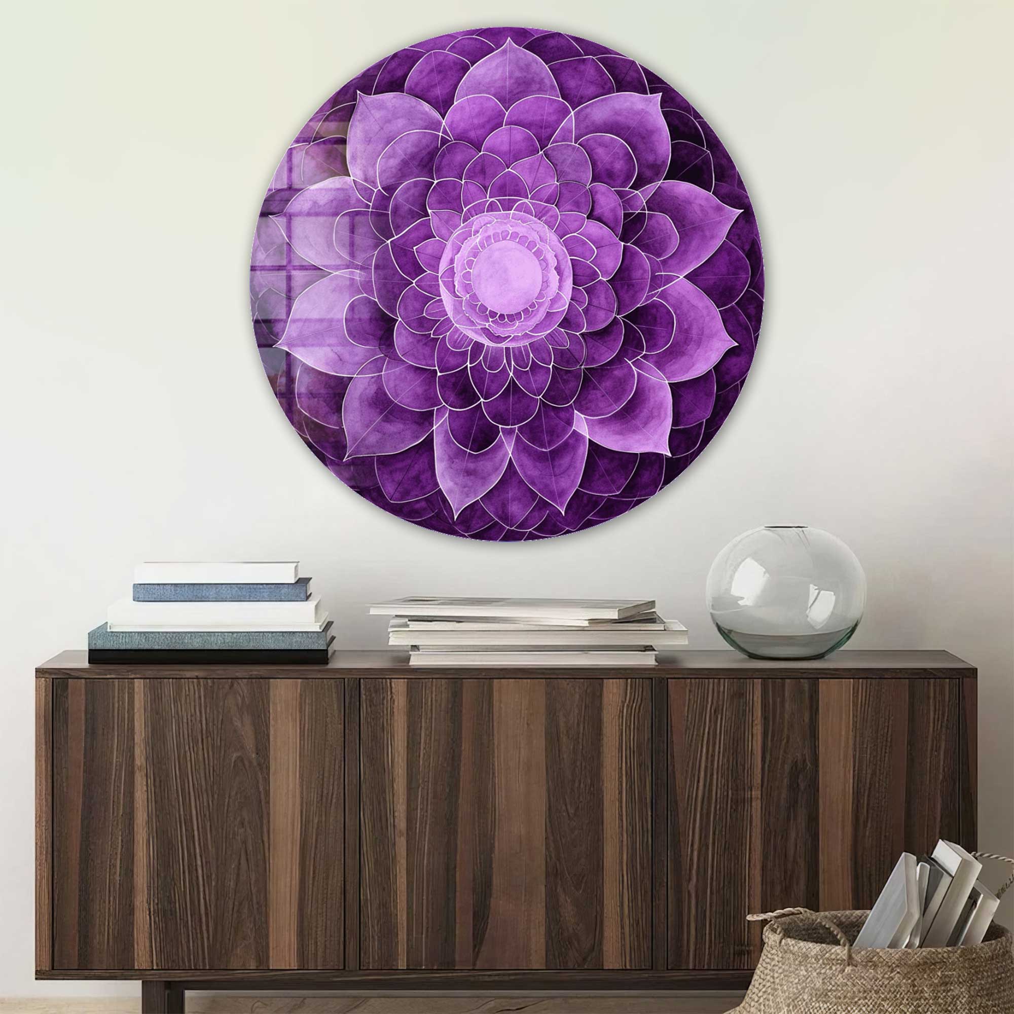 Purple Flower Rounded Glass Wall Art - Elegant Home Decor for Living Room, Bedroom & Office - Perfect for Gifts & Interior Design