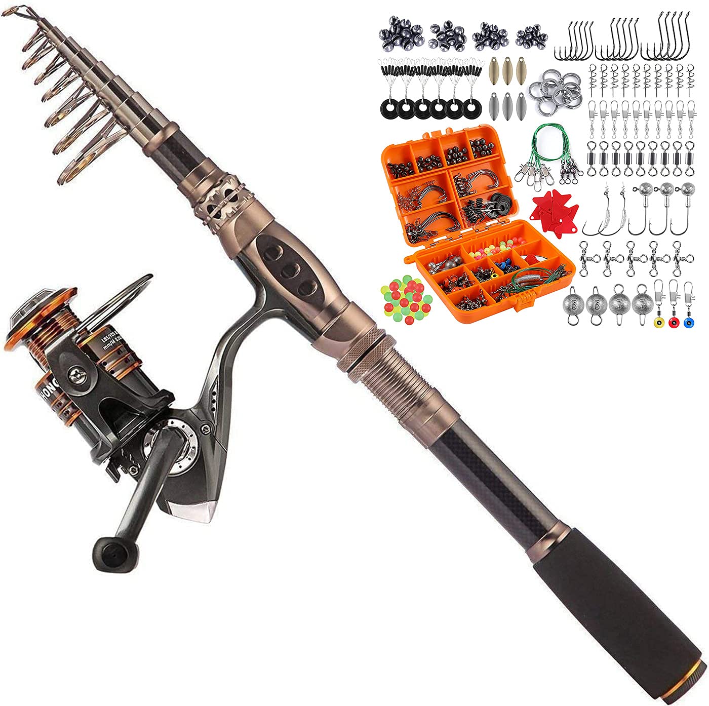 PLUSINNO Fishing Rod and Reel Combos Kit - 212Pcs Saltwater & Freshwater Fishing Tackle Set - Durable Fishing Gear for Bass, Trout, Salmon - Perfect for Shore, Boat, and Kayak Fishing Adventures