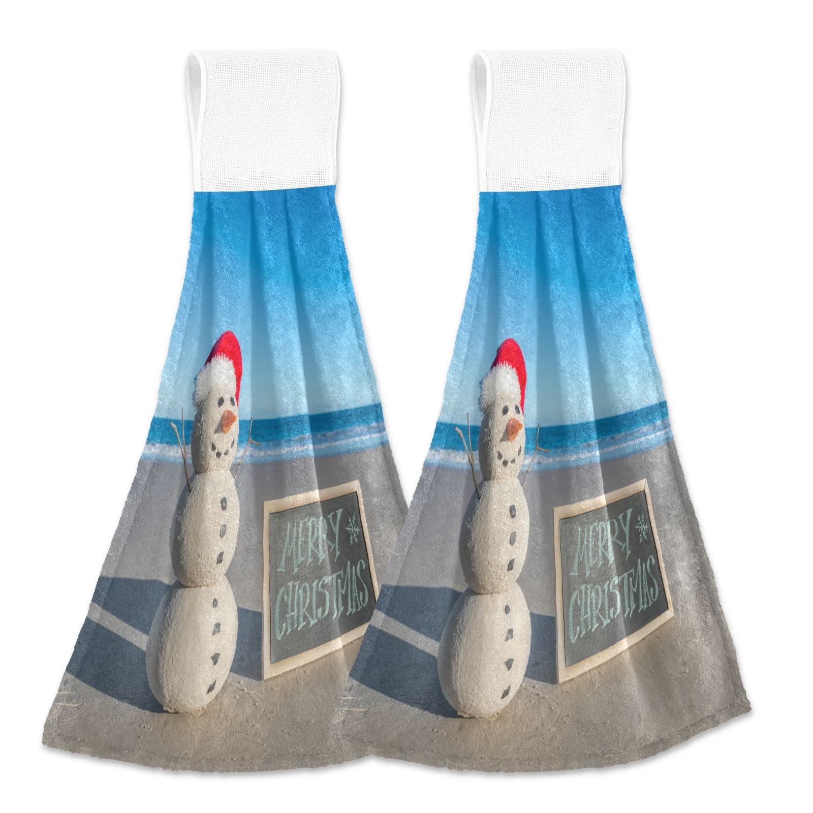 Christmas Snowman Hanging Kitchen Towels Set of 2 - Holiday Beach & Oven Tie Hand Towels for Bathroom, Kitchen & Guest Use - Festive Xmas Home Decor & Dish Cloths for Holiday Parties & Winter Decorations