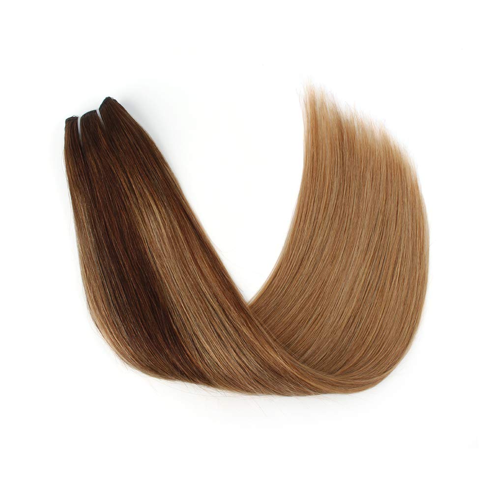 Sassina Invisible Wire Hair Extensions - 100% Real Human Hair with Transparent Wire, Adjustable Size & Secure Clips, Natural Straight Secret Miracle Hairpiece (14 Inch, 90g, Color #B4-27) - Perfect for Daily Wear, Parties & Special Occasions