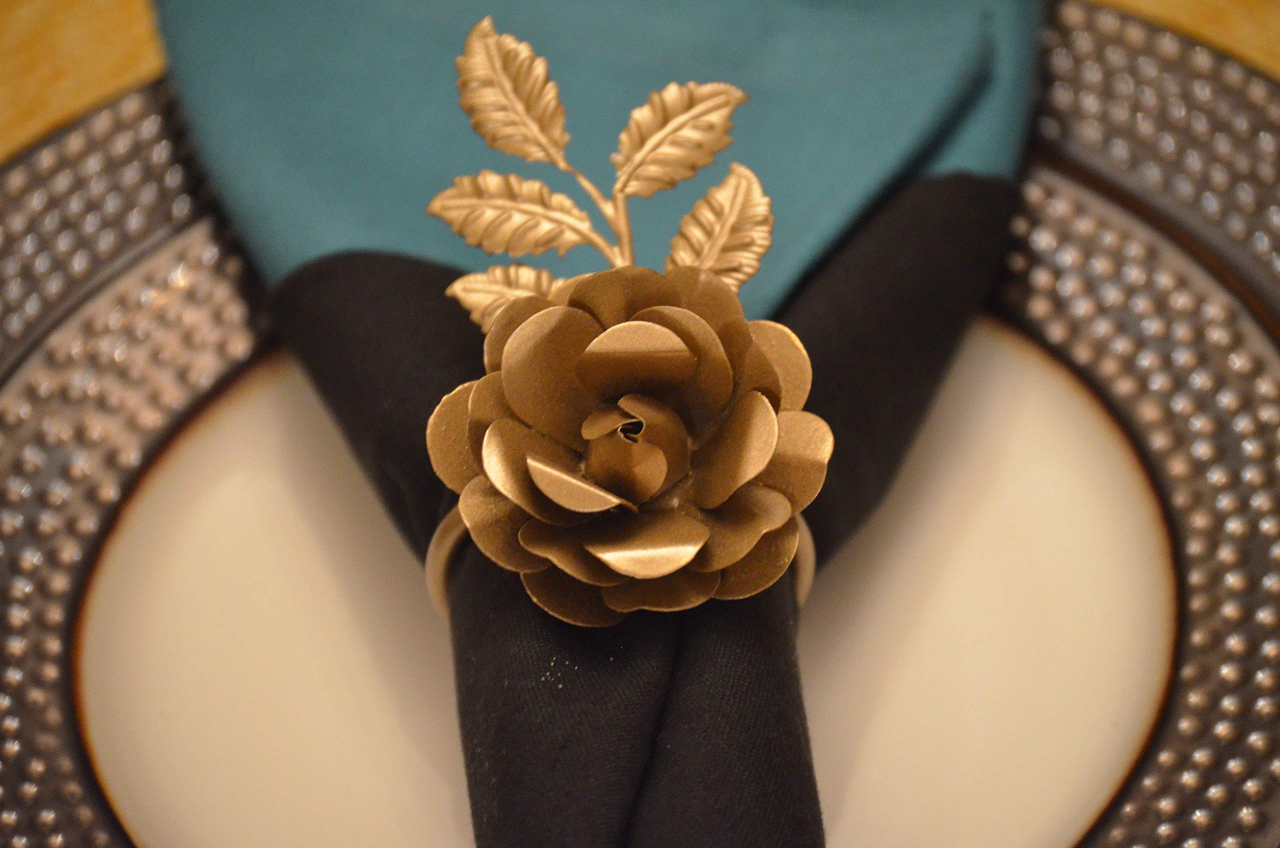 Elegant Golden Rose Napkin Rings Set of 8 - Perfect for Wedding, Party, and Holiday Table Decorations