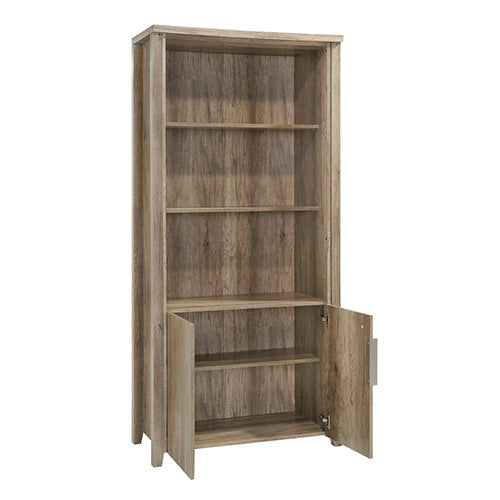 3-Tier Oak Bookcase Display Shelf with 2 Doors - Storage Cabinet for Living Room, Bedroom & Office Organization