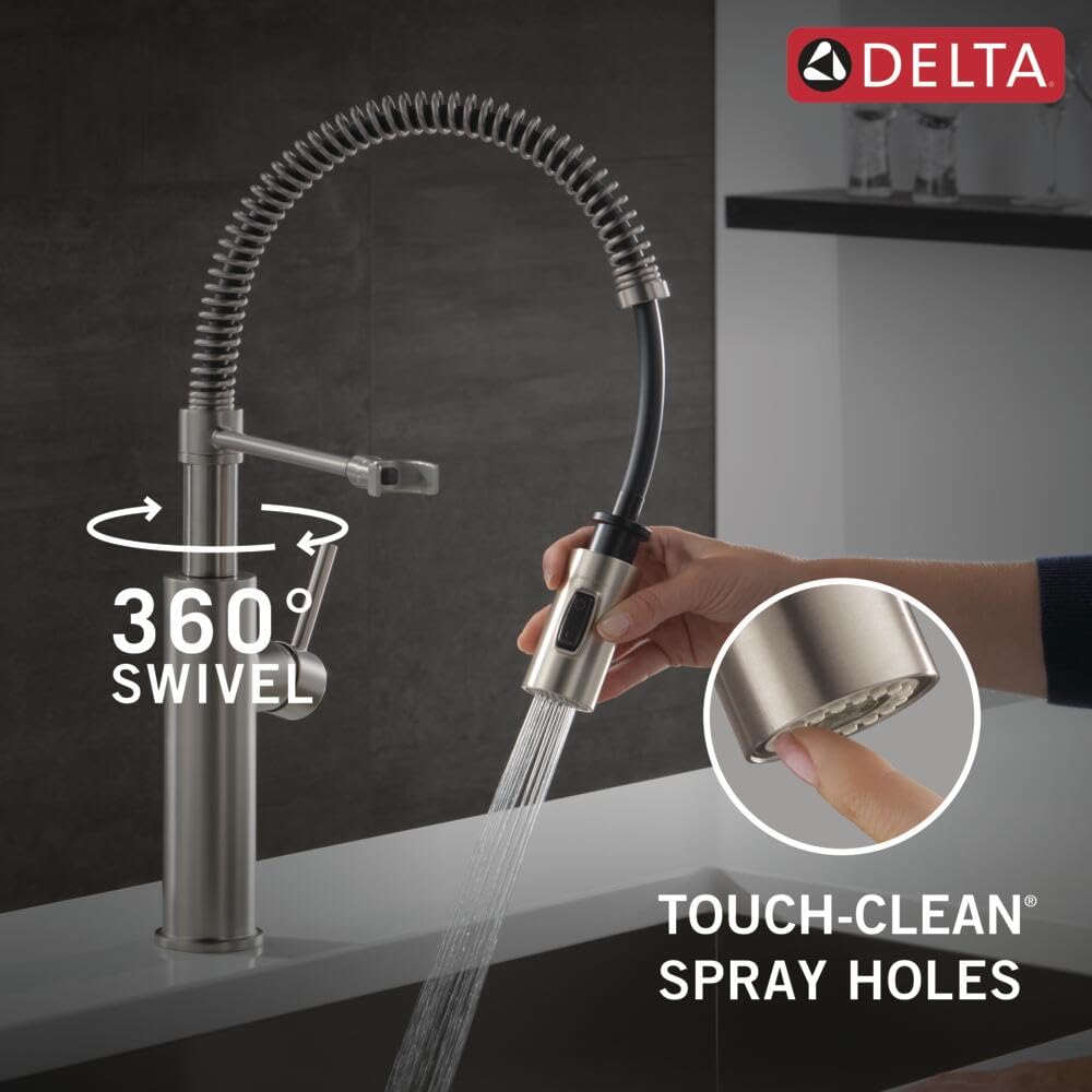 Delta Faucet Antoni Pro Commercial Style Kitchen Faucet with Pull Down Sprayer - Brushed Nickel, Spotshield Stainless Finish (Model 18803-SP-DST) - Ideal for Restaurants, Home Kitchens & Heavy-Duty Use