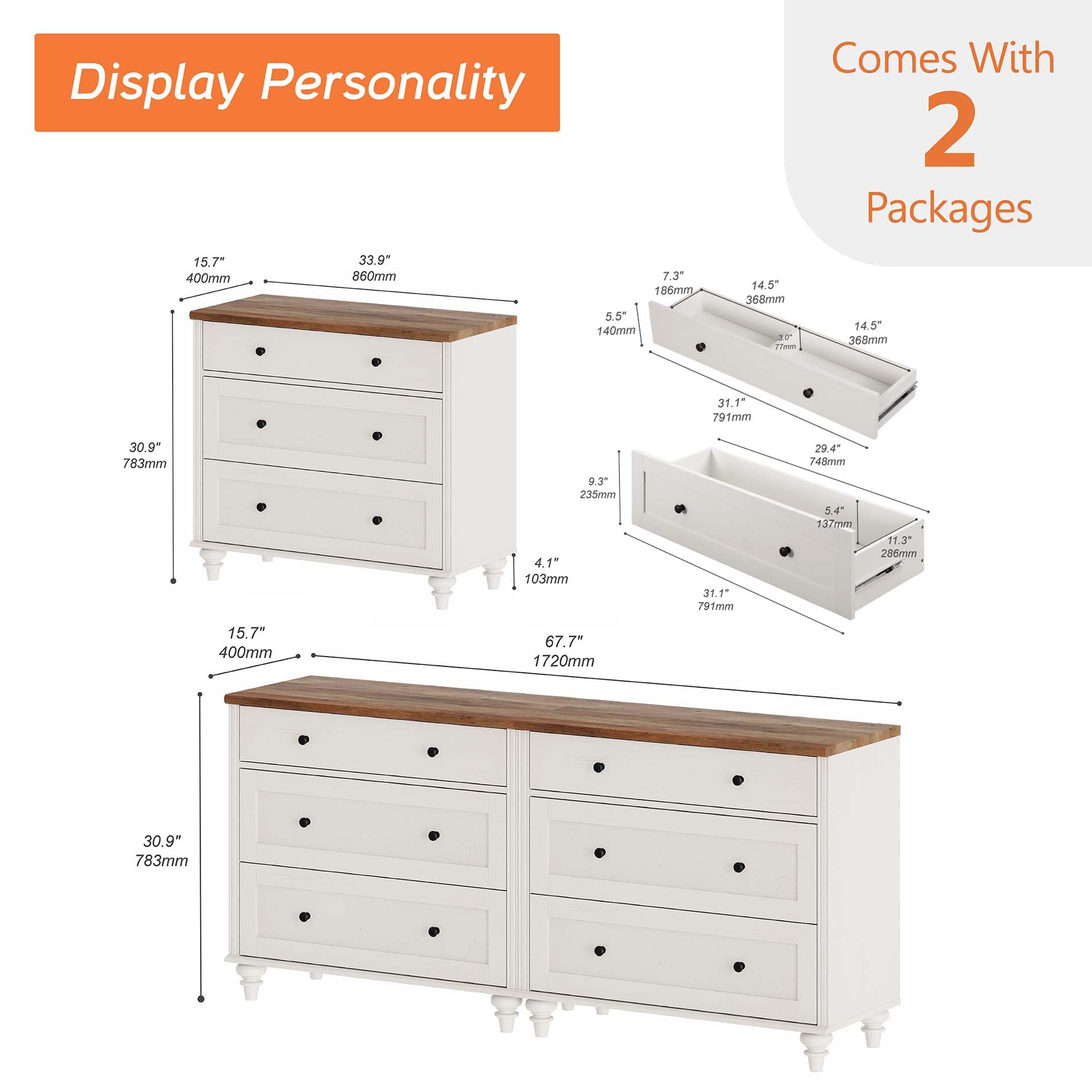 WAMPAT White 6-Drawer Dresser for Bedroom - Mid Century Modern Wooden Chest of Drawers, Wide Storage Organizer for Nursery, Living Room & Hallway | Perfect for Kids' Room, Closet Organization & Home Decor
