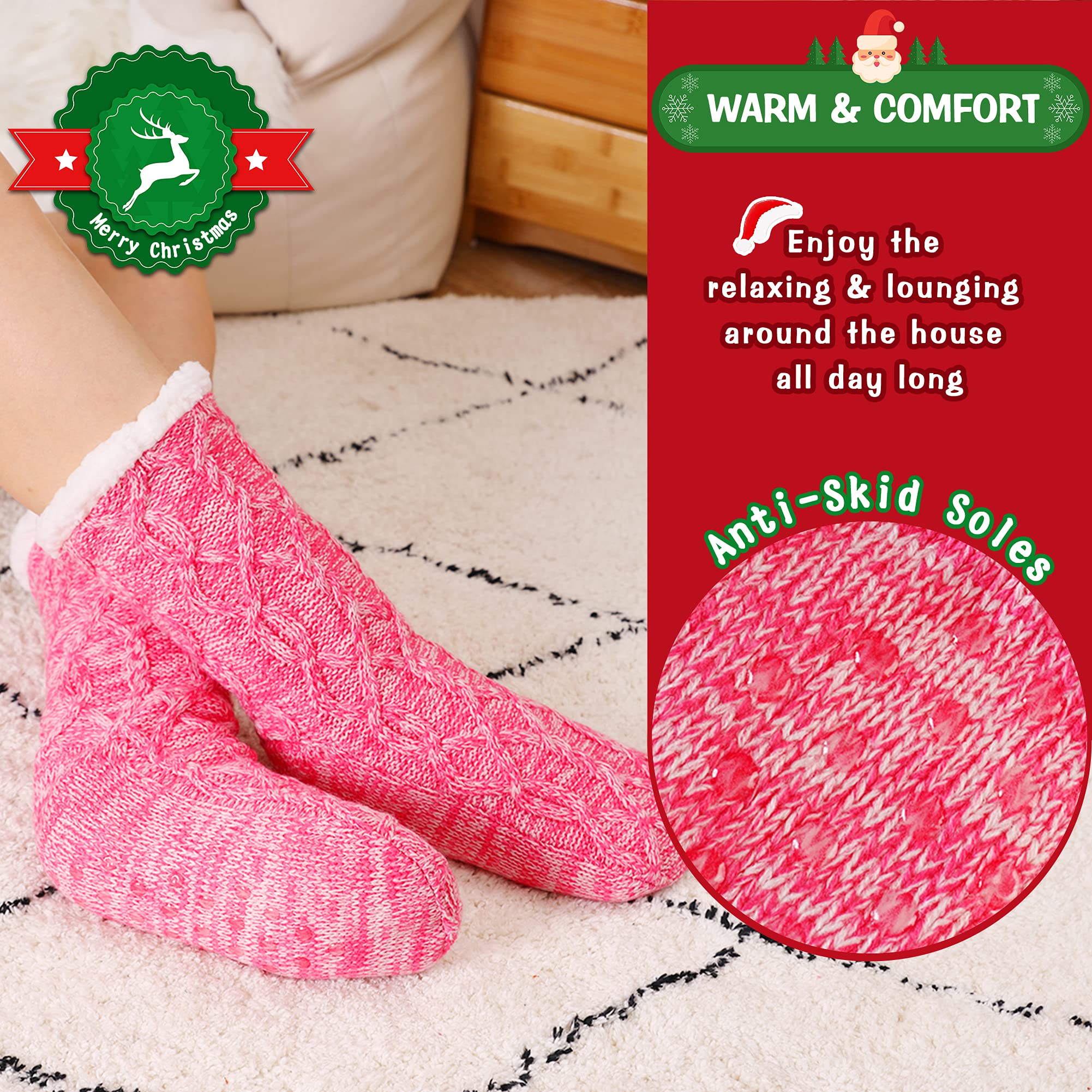 DoSmart Women's Fuzzy Slipper Socks - Winter Thermal Snowflake Fleece Lined Home Slippers - Cozy Warm Indoor House Socks for Christmas, Gift, Lounge & Relaxation