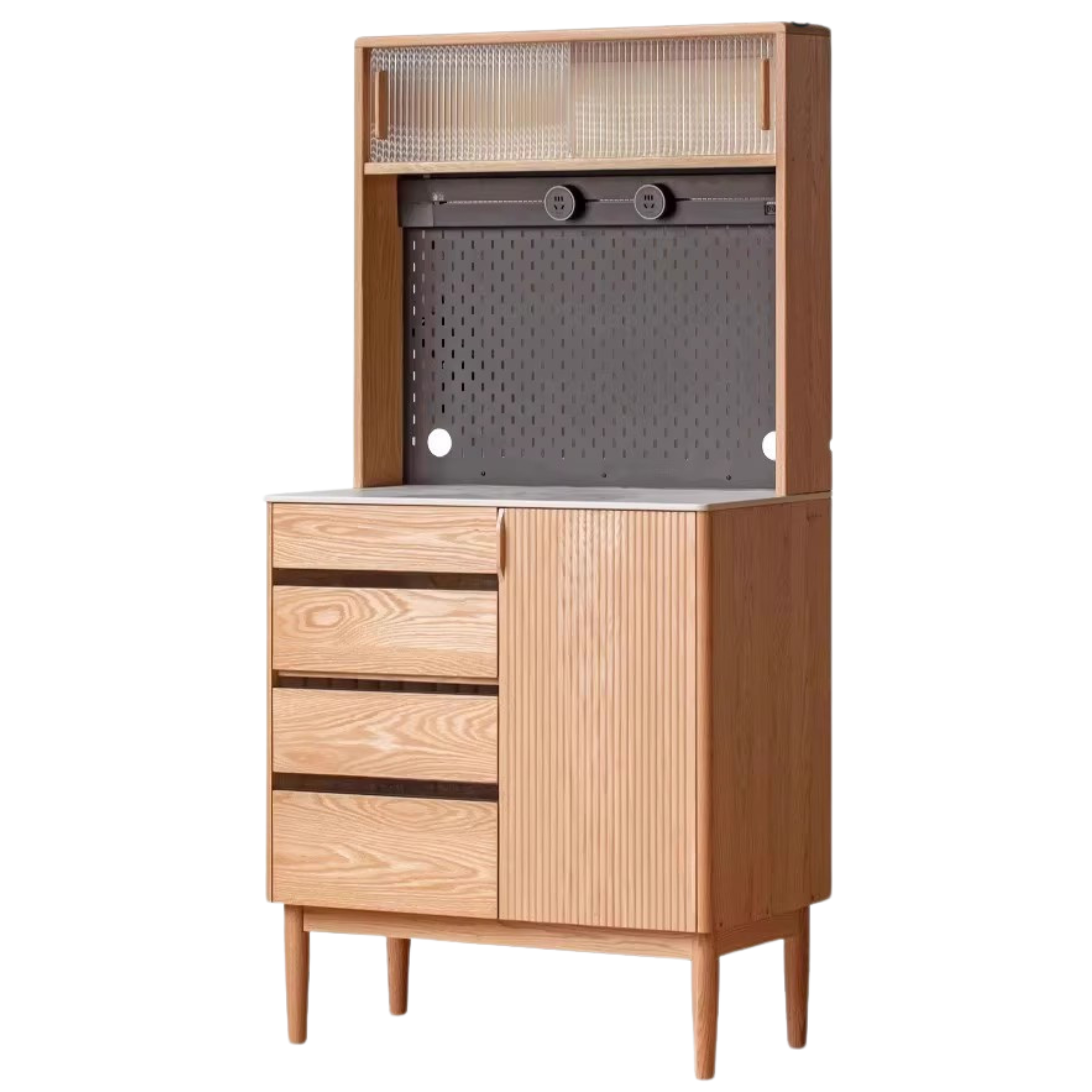 Solid Oak Wood Modern Rock Board Side High Tea Cabinet Buffet - Stylish Storage for Dining Room, Living Room & Kitchen | Perfect for Tea Parties, Buffets & Home Decor