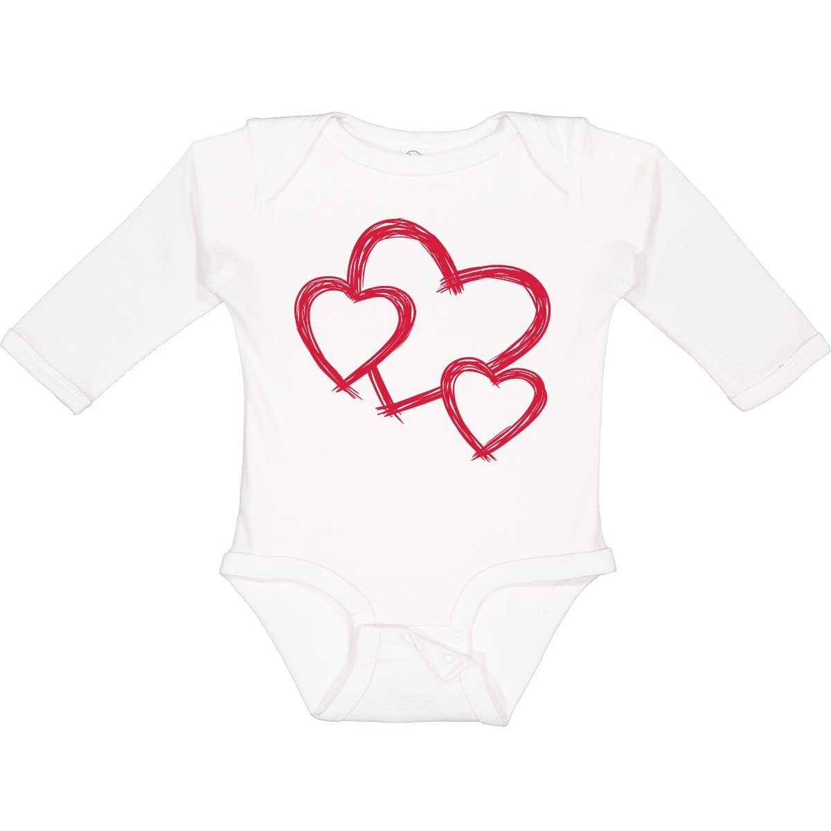 Inktastic 3 Red Hearts Long Sleeve Baby Bodysuit - Soft Cotton Onesie for Newborns & Infants - Perfect for Valentine's Day, Family Photos & Special Occasions