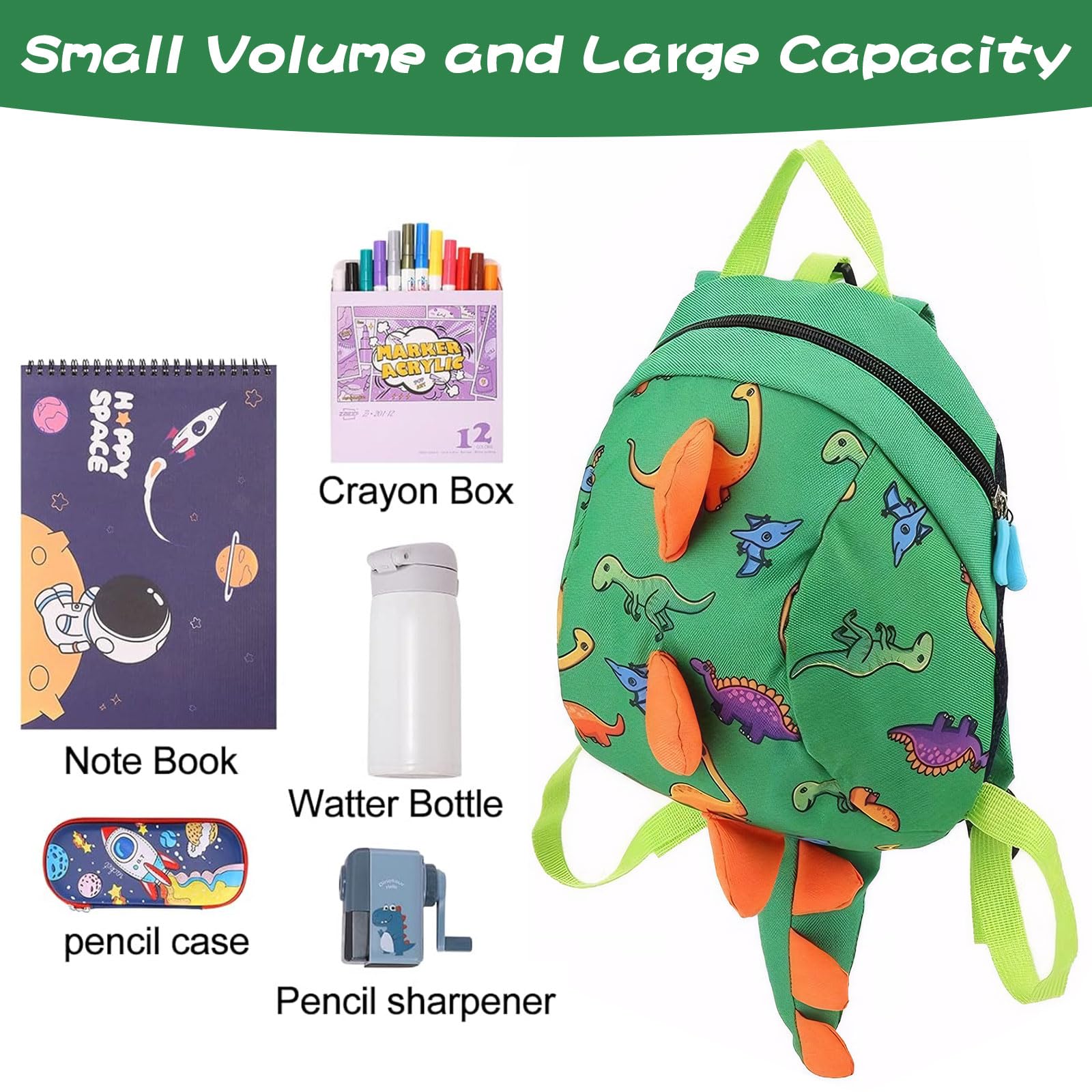 TARGI Dinosaur Backpack for Kids - Cute Cartoon Dinosaur Rucksack with Anti-Lost Strap & Reins, Perfect for Toddler Boys & Girls (Green) - Ideal for School, Travel & Outdoor Adventures