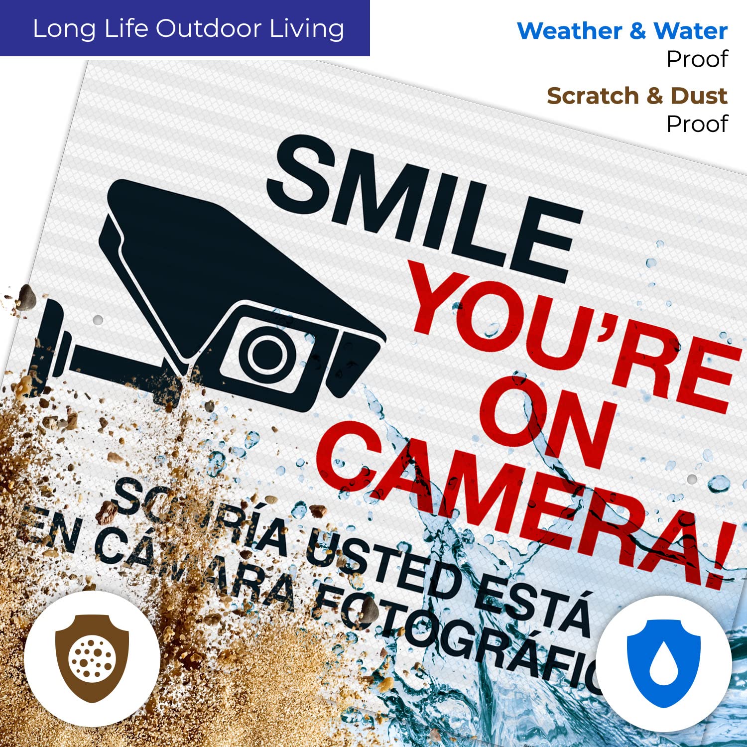 Smile You're On Camera Bilingual Sign - 24x30 Inches Reflective Aluminum Safety Sign - 3M EGP .080 Fade-Resistant - Made in USA by Sigo Signs - Perfect for Parking Lots, Warehouses & Security Areas