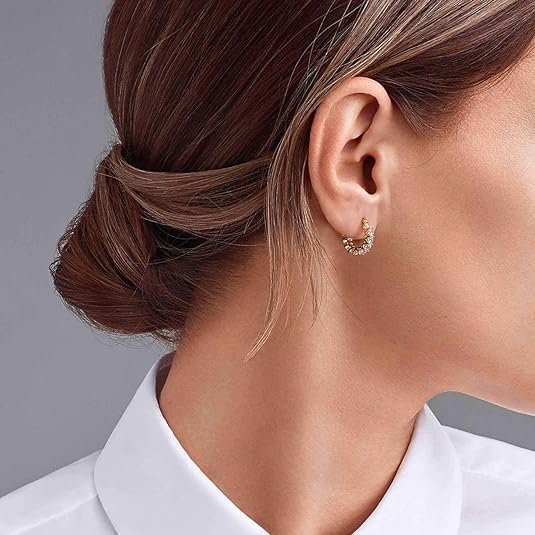 14K Gold & Sterling Silver Cubic Zirconia Hoop Earrings for Women - Hypoallergenic Diamond Huggie Earrings | Perfect for Everyday Wear, Parties & Special Occasions
